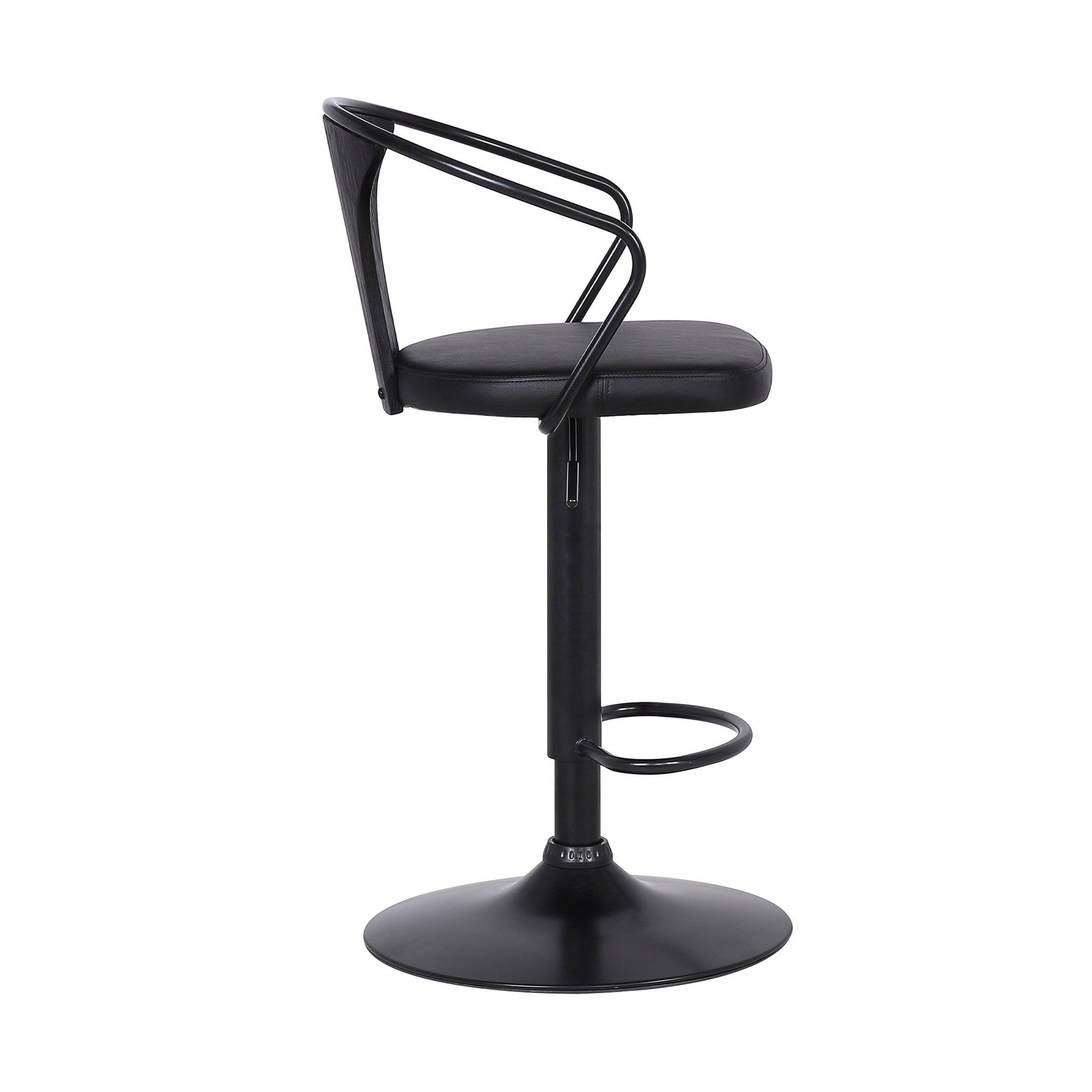 HomeRoots Black Faux Leather & Metal Base Adjustable Bar Stool