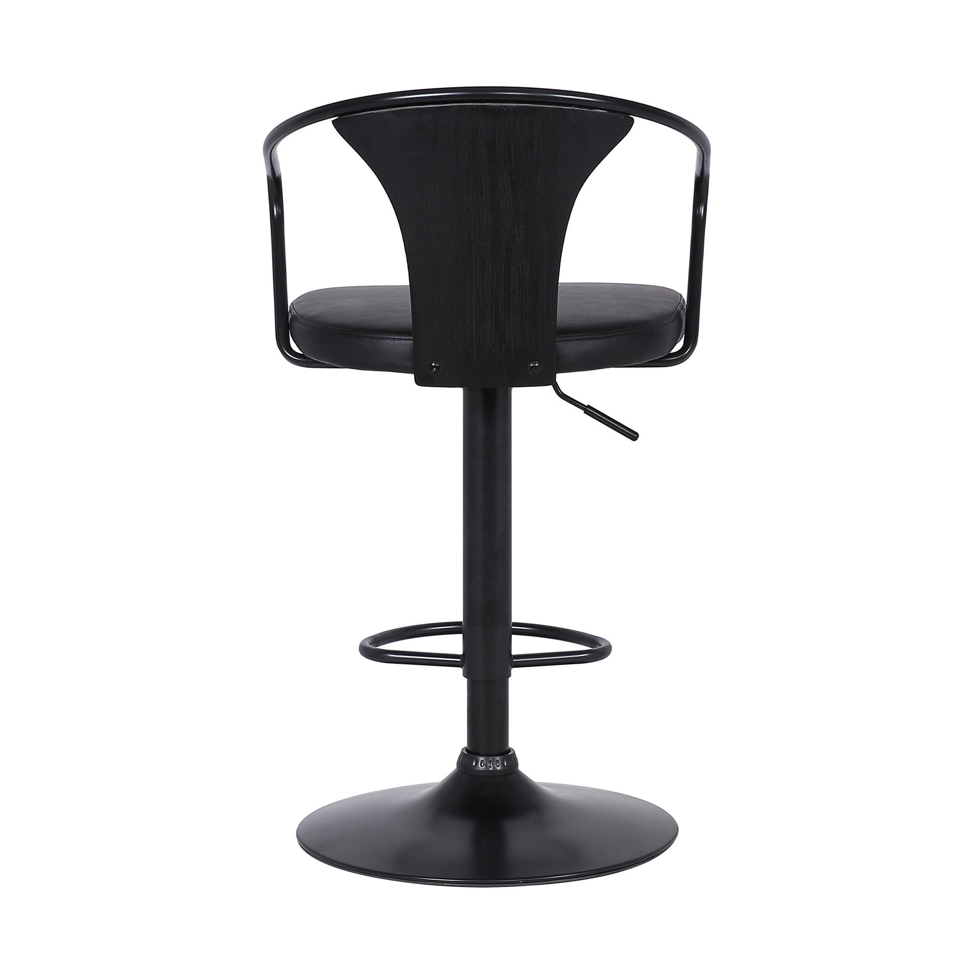 HomeRoots Black Faux Leather & Metal Base Adjustable Bar Stool