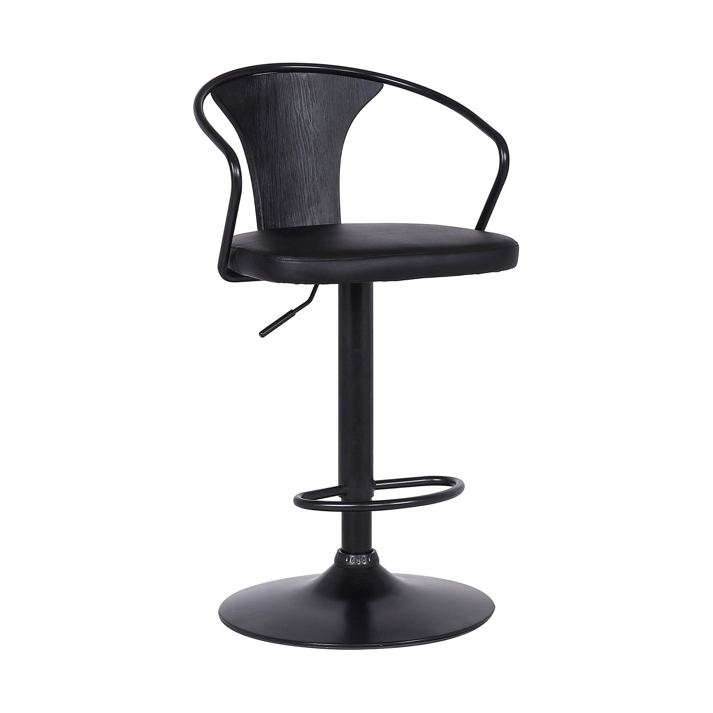 HomeRoots Black Faux Leather & Metal Base Adjustable Bar Stool