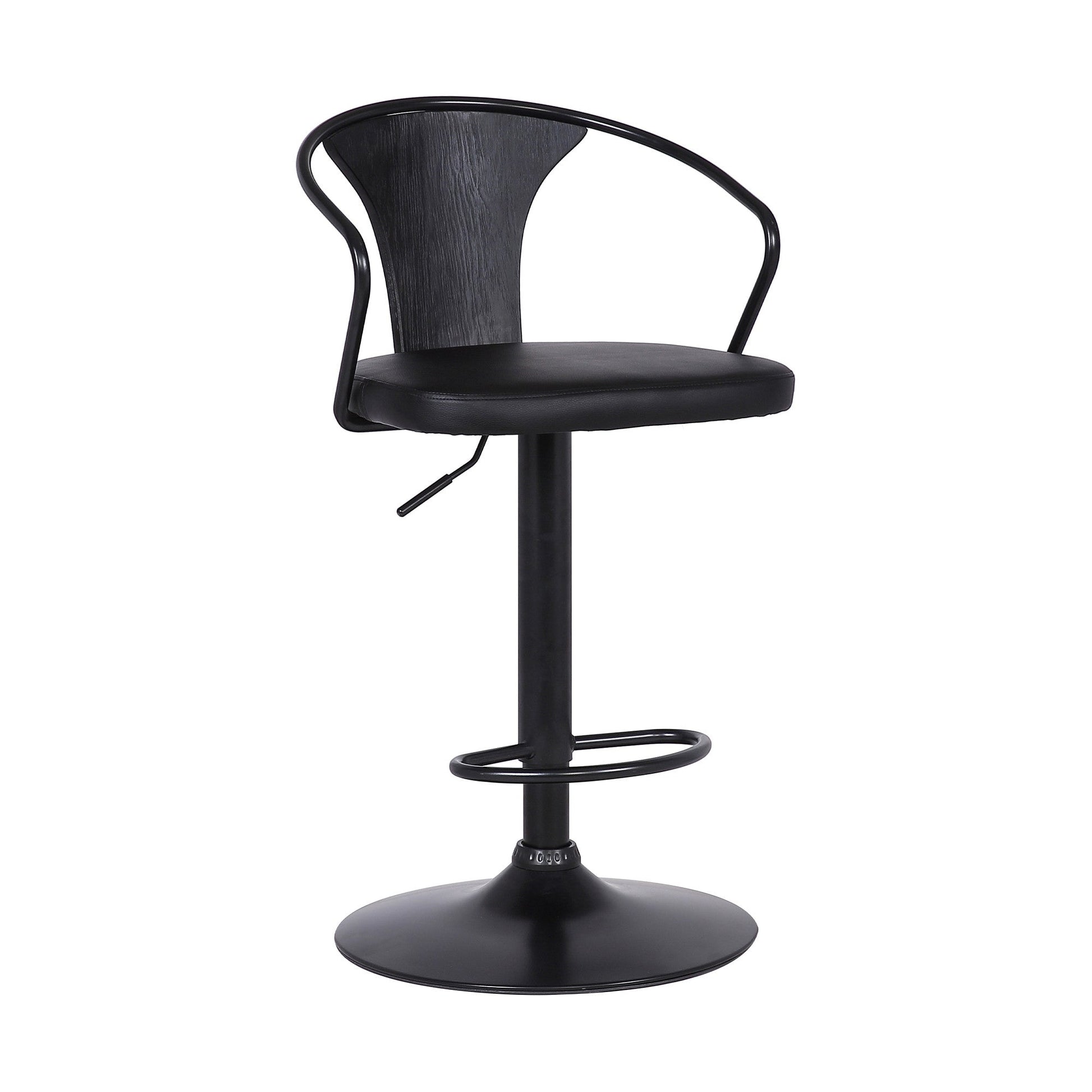 HomeRoots Black Faux Leather & Metal Base Adjustable Bar Stool