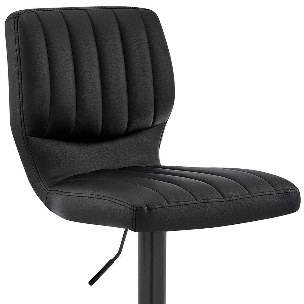 HomeRoots Black Faux Leather Textured Adjustable Bar Stool