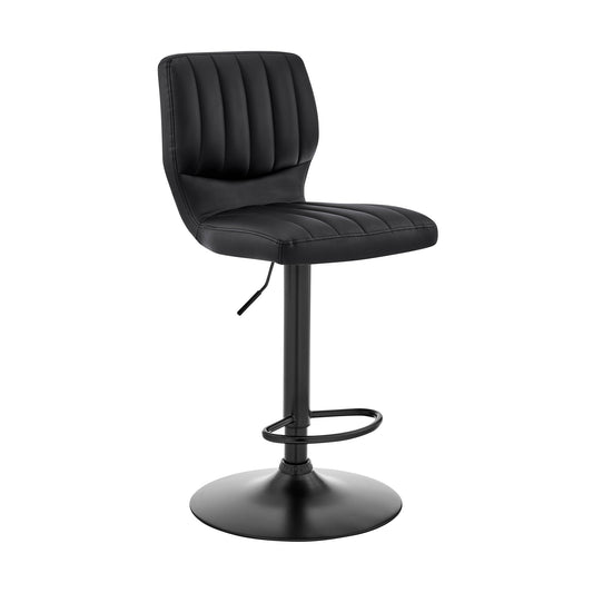 HomeRoots Black Faux Leather Textured Adjustable Bar Stool