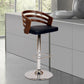 HomeRoots Black Faux Leather Walnut and Chrome Adjustable Swivel Bar Stool