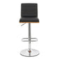 HomeRoots Black Faux Leather Walnut and Chrome Adjustable Swivel Bar Stool