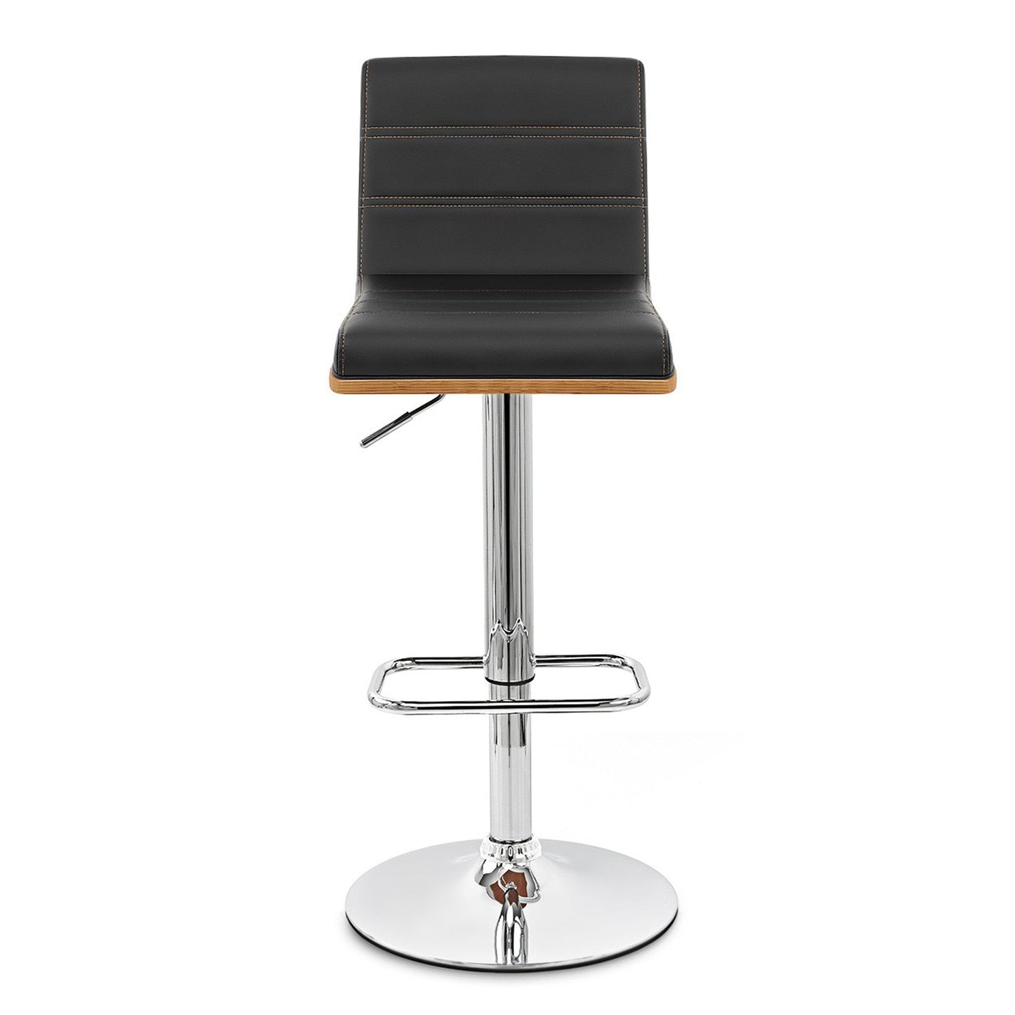 HomeRoots Black Faux Leather Walnut and Chrome Adjustable Swivel Bar Stool