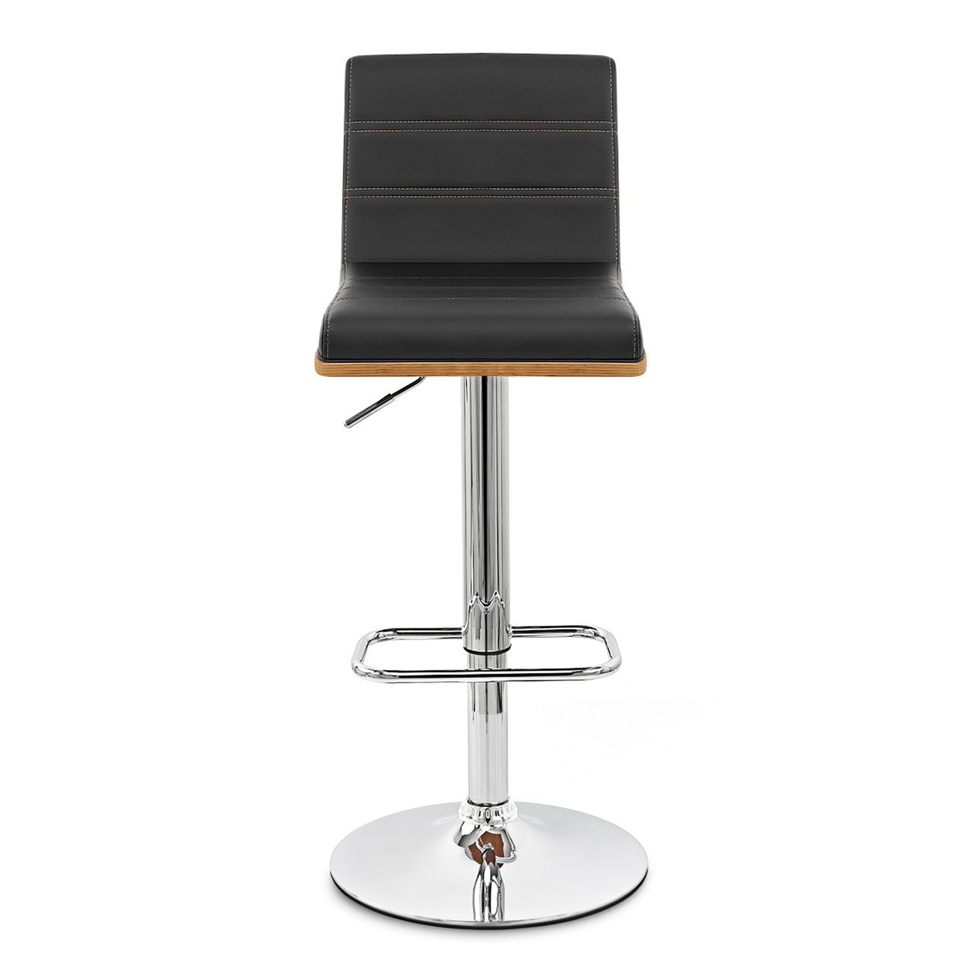 HomeRoots Black Faux Leather Walnut and Chrome Adjustable Swivel Bar Stool