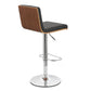 HomeRoots Black Faux Leather Walnut and Chrome Adjustable Swivel Bar Stool