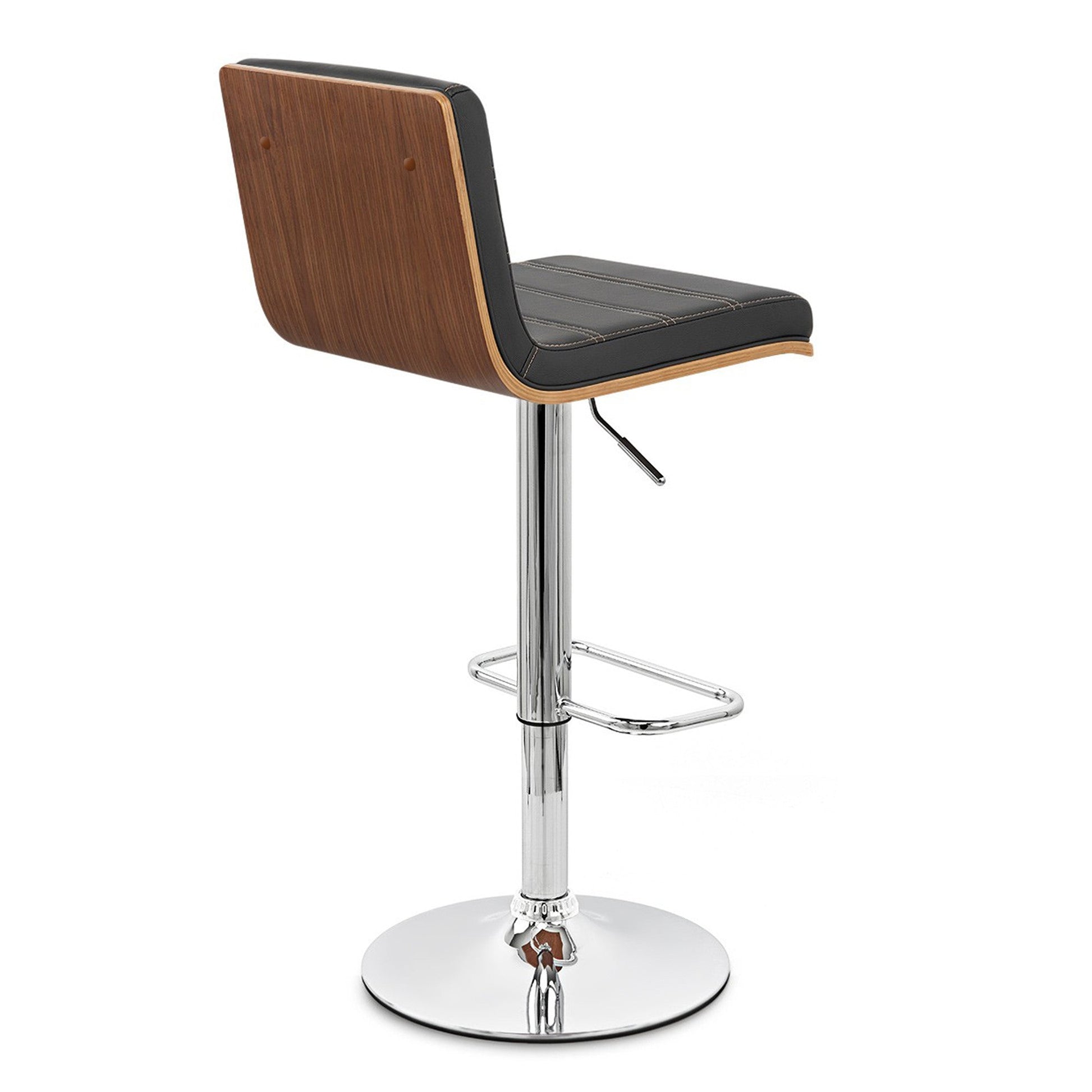 HomeRoots Black Faux Leather Walnut and Chrome Adjustable Swivel Bar Stool