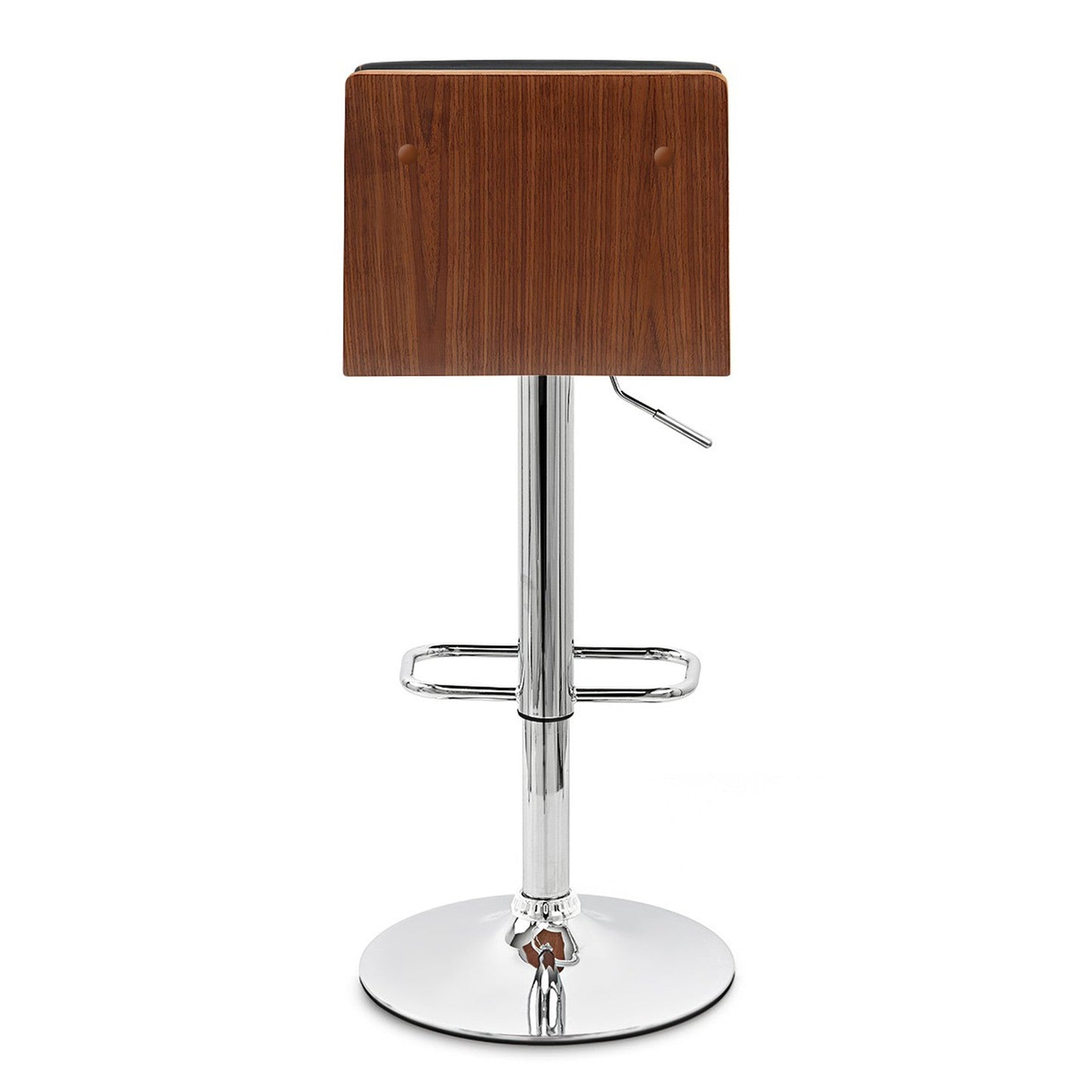 HomeRoots Black Faux Leather Walnut and Chrome Adjustable Swivel Bar Stool