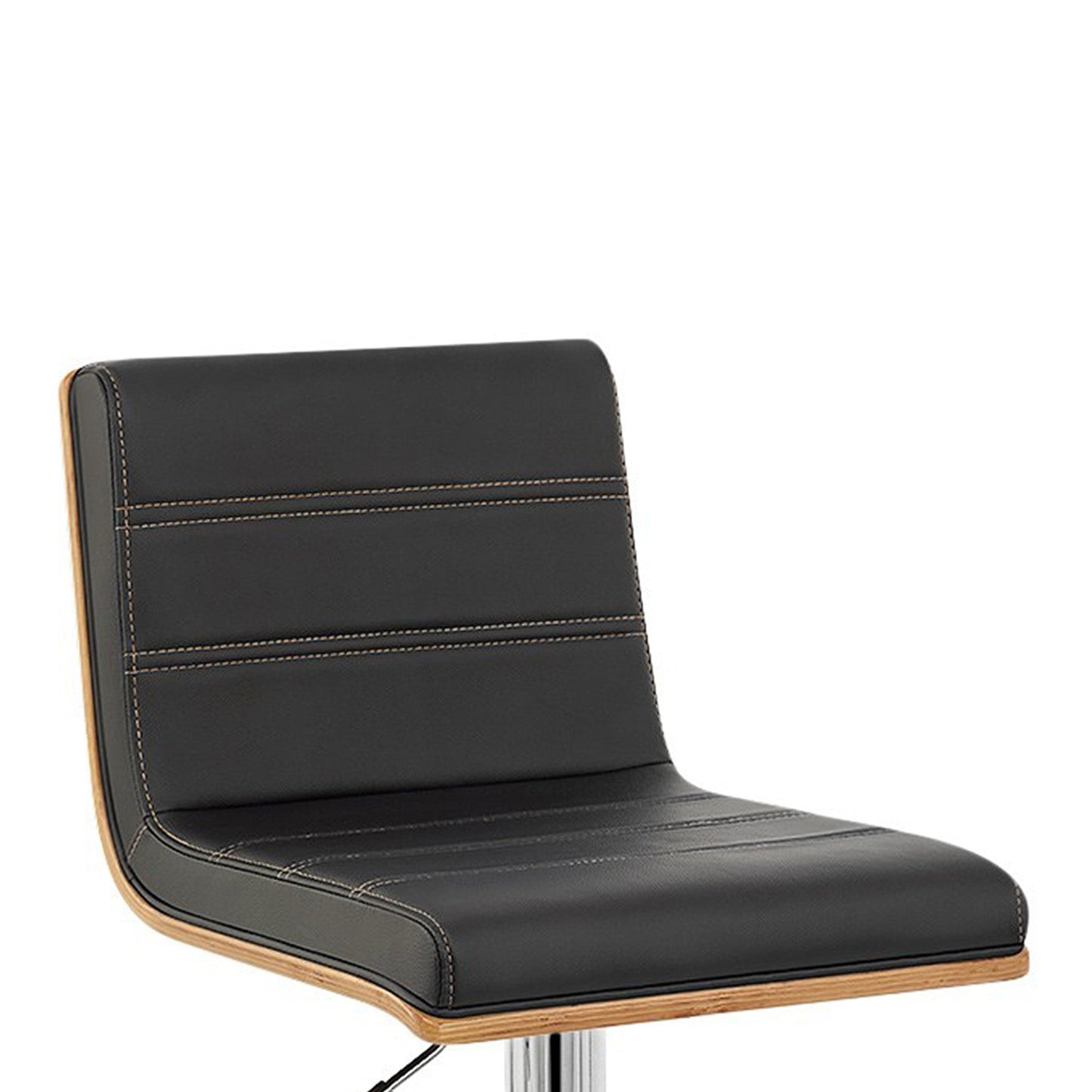 HomeRoots Black Faux Leather Walnut and Chrome Adjustable Swivel Bar Stool