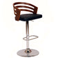 HomeRoots Black Faux Leather Walnut and Chrome Adjustable Swivel Bar Stool