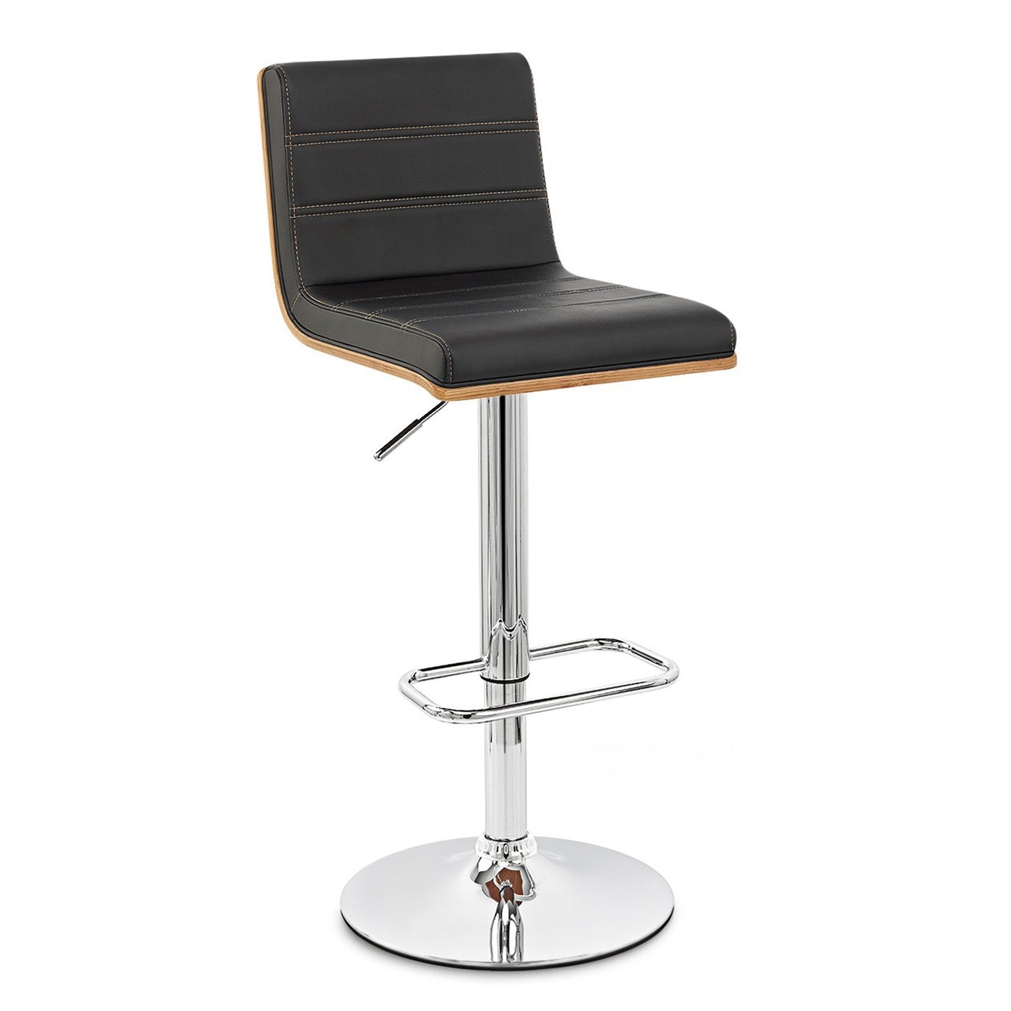 HomeRoots Black Faux Leather Walnut and Chrome Adjustable Swivel Bar Stool