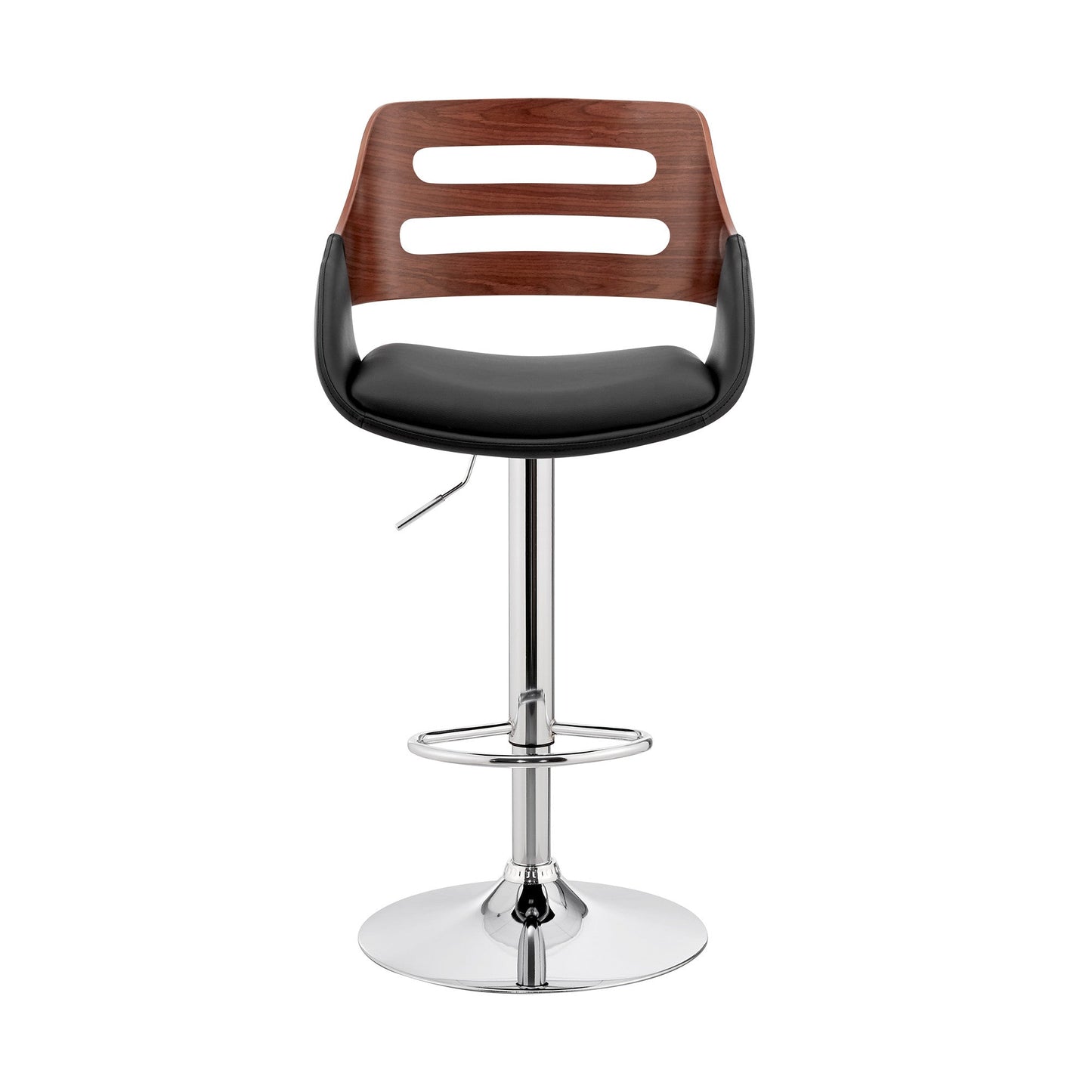 HomeRoots Black Faux Leather and Walnut Wood Adjustable Bar Stool