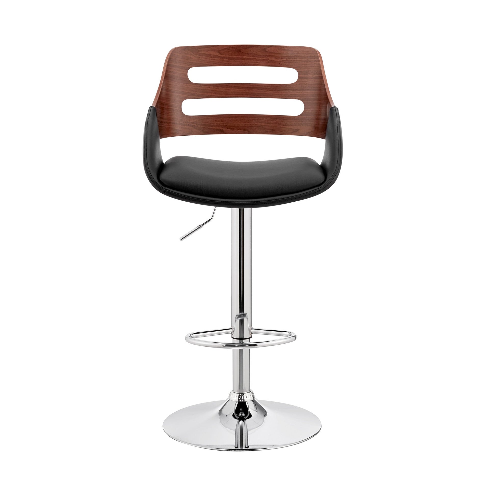 HomeRoots Black Faux Leather and Walnut Wood Adjustable Bar Stool