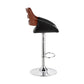 HomeRoots Black Faux Leather and Walnut Wood Adjustable Bar Stool