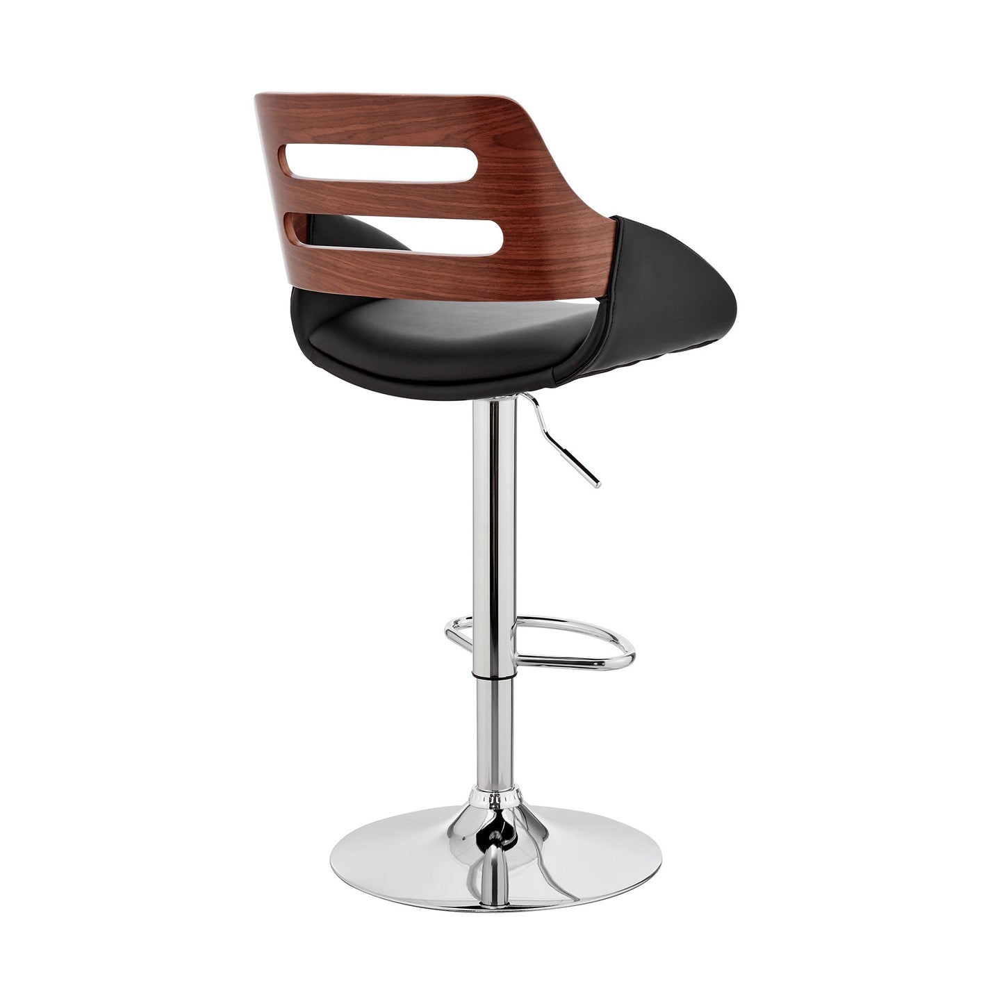 HomeRoots Black Faux Leather and Walnut Wood Adjustable Bar Stool