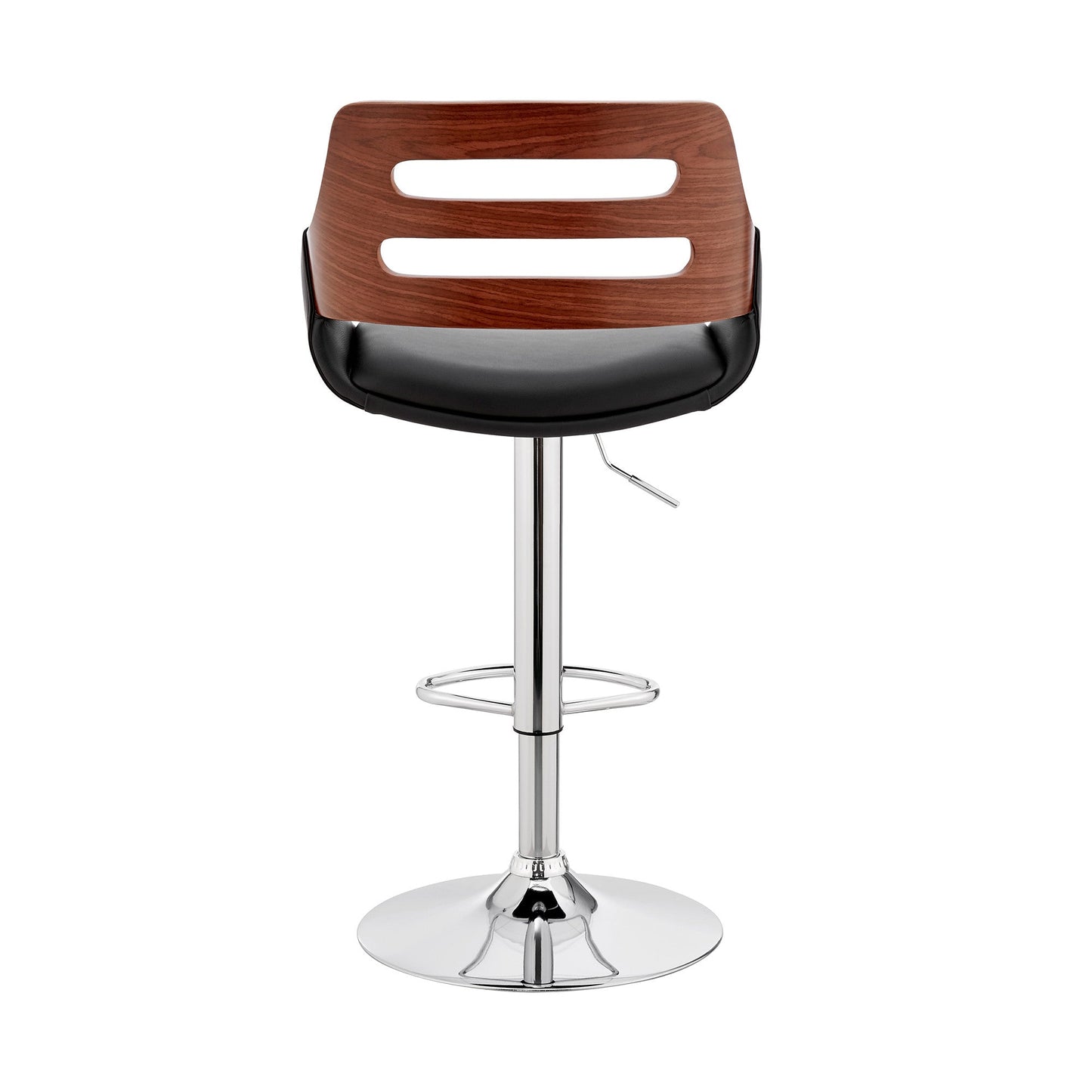 HomeRoots Black Faux Leather and Walnut Wood Adjustable Bar Stool