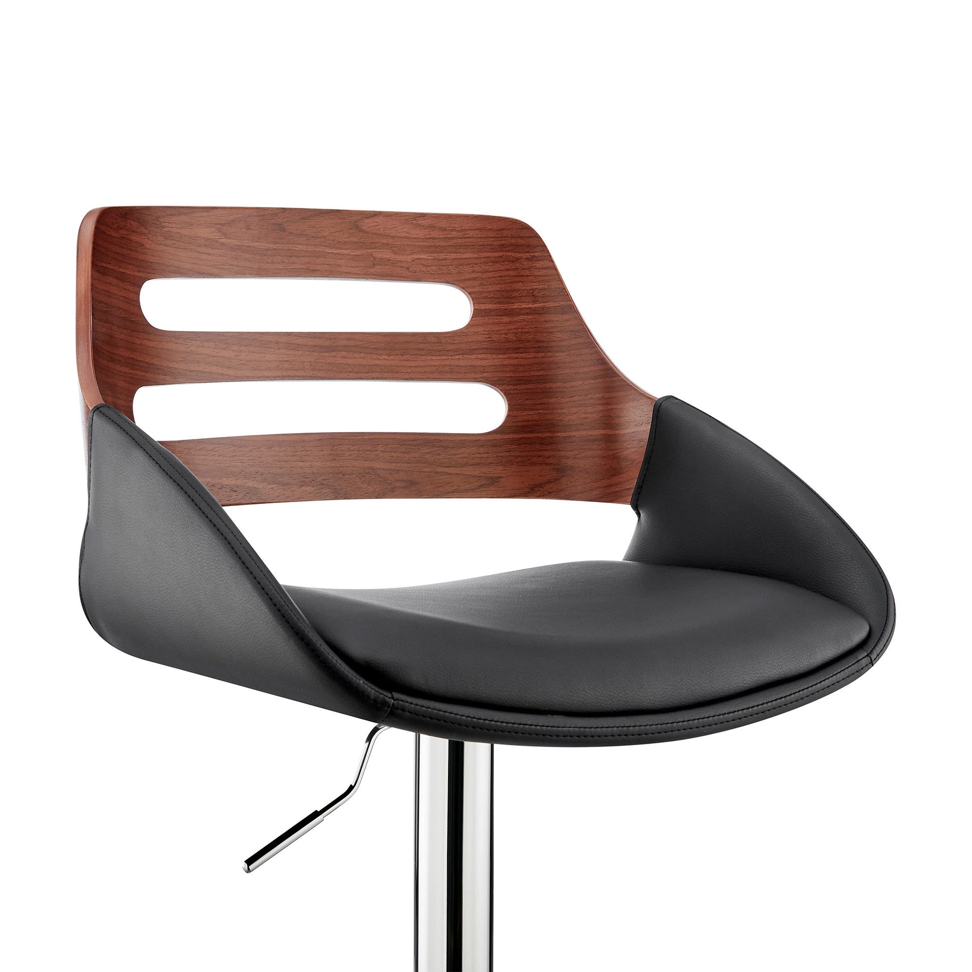 HomeRoots Black Faux Leather and Walnut Wood Adjustable Bar Stool