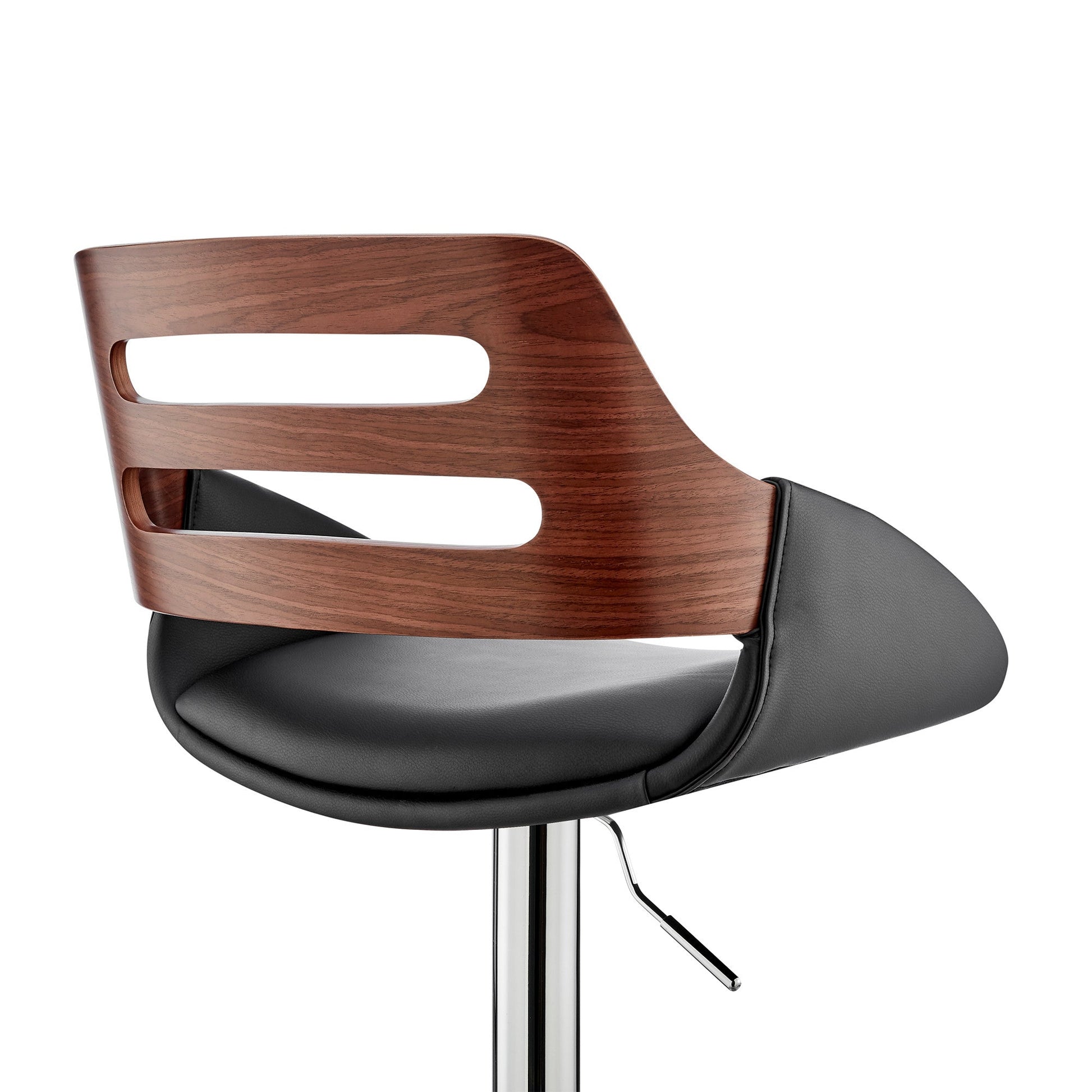 HomeRoots Black Faux Leather and Walnut Wood Adjustable Bar Stool