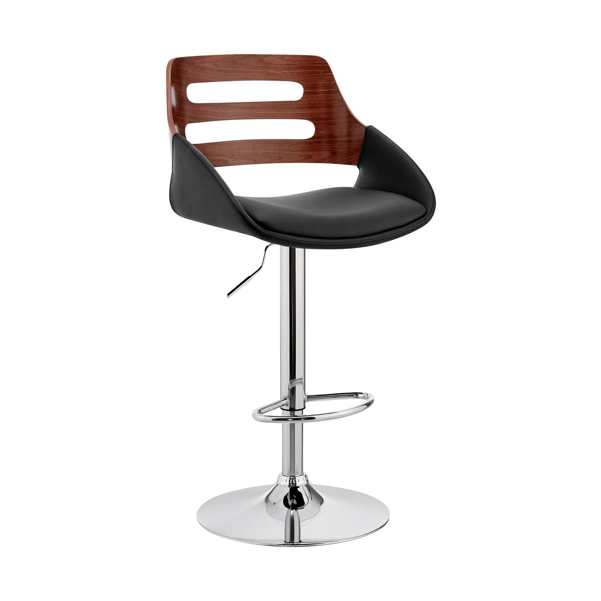 HomeRoots Black Faux Leather and Walnut Wood Adjustable Bar Stool