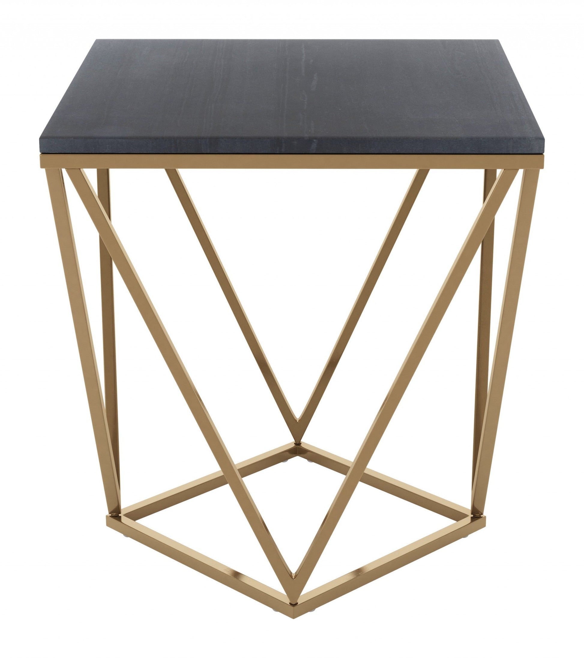 HomeRoots Black Marble Side Table With Gold Base