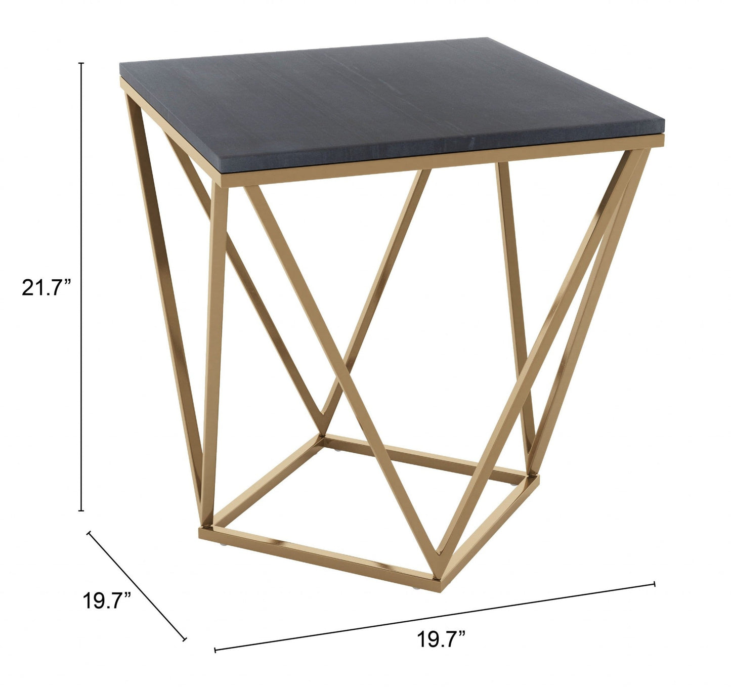 HomeRoots Black Marble Side Table With Gold Base