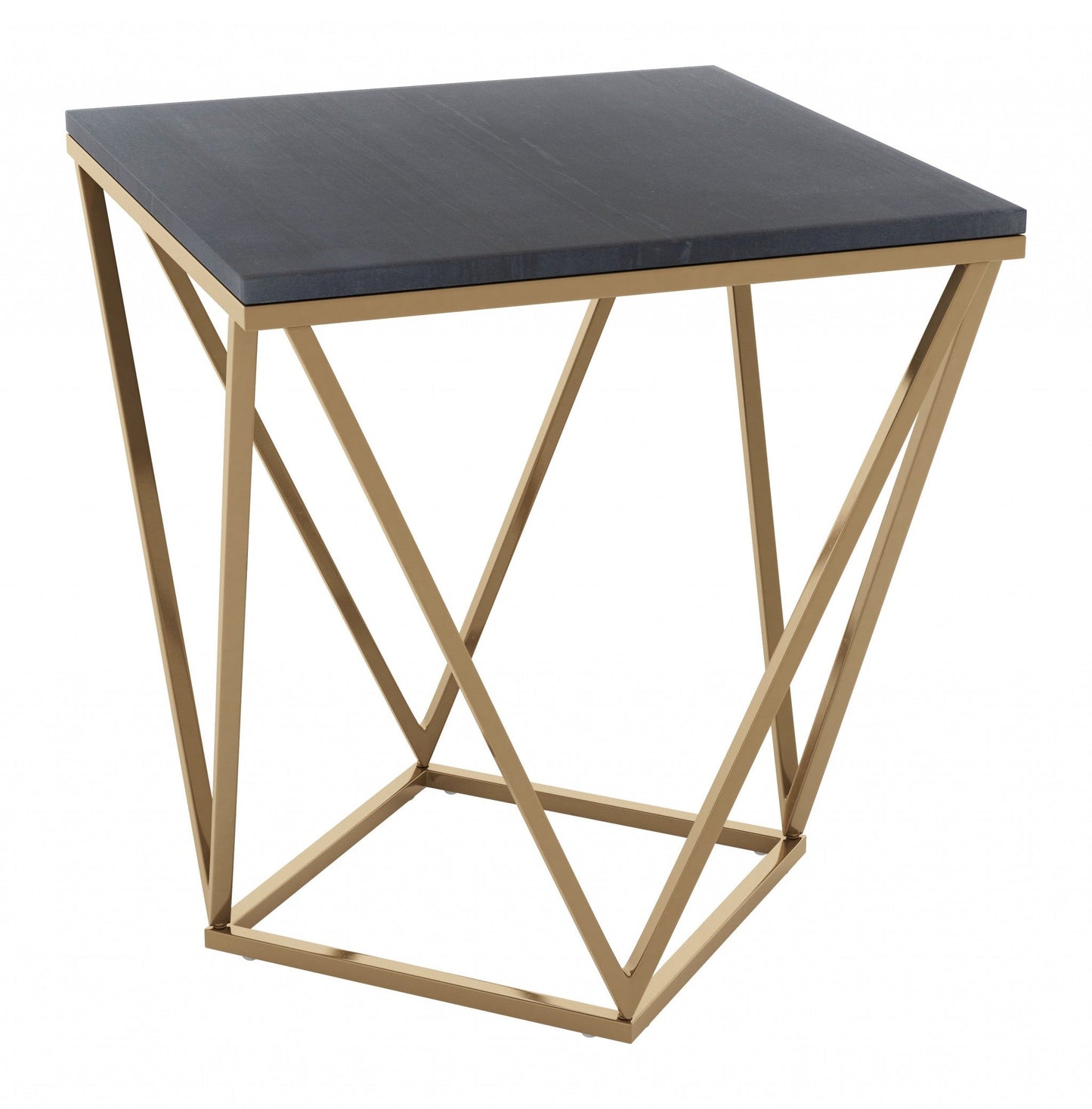 HomeRoots Black Marble Side Table With Gold Base