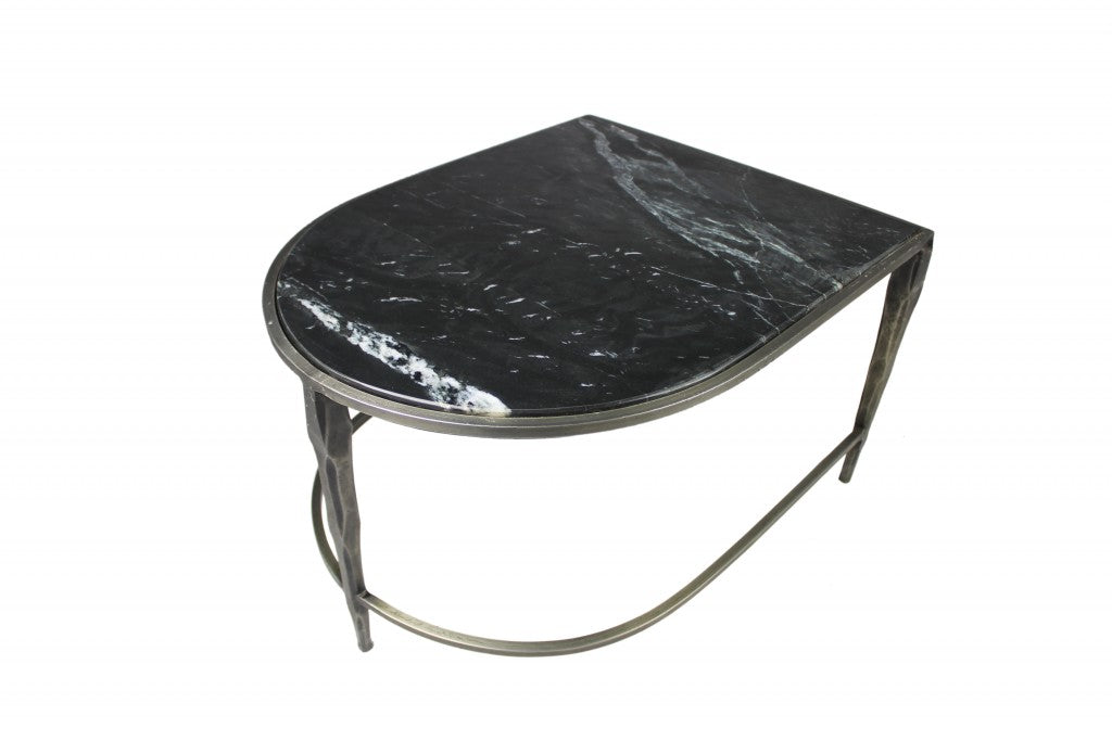 HomeRoots Black Marble Top and Glass Coffee Tables in Set of 2