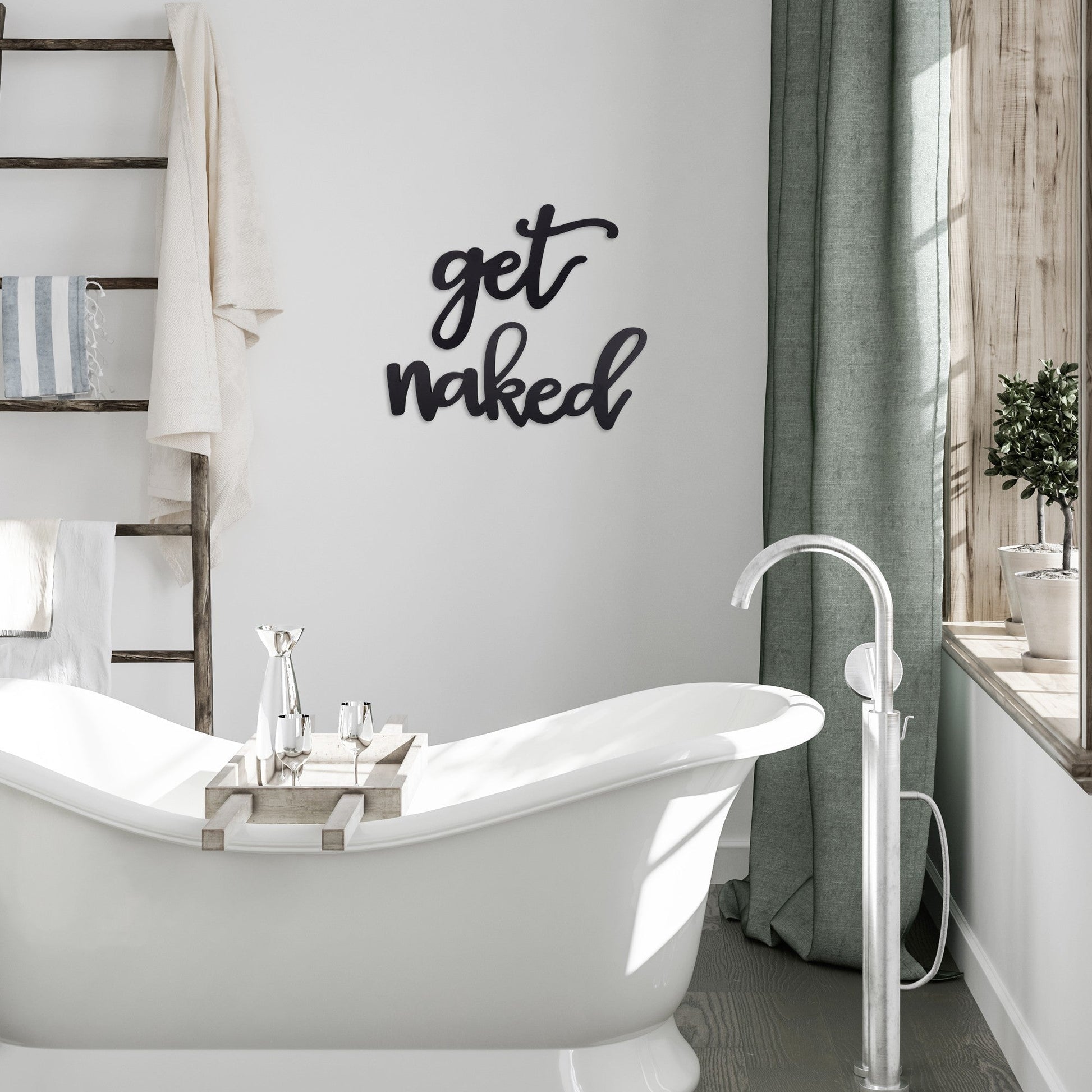 HomeRoots Black Metal Get Naked Wall Sign