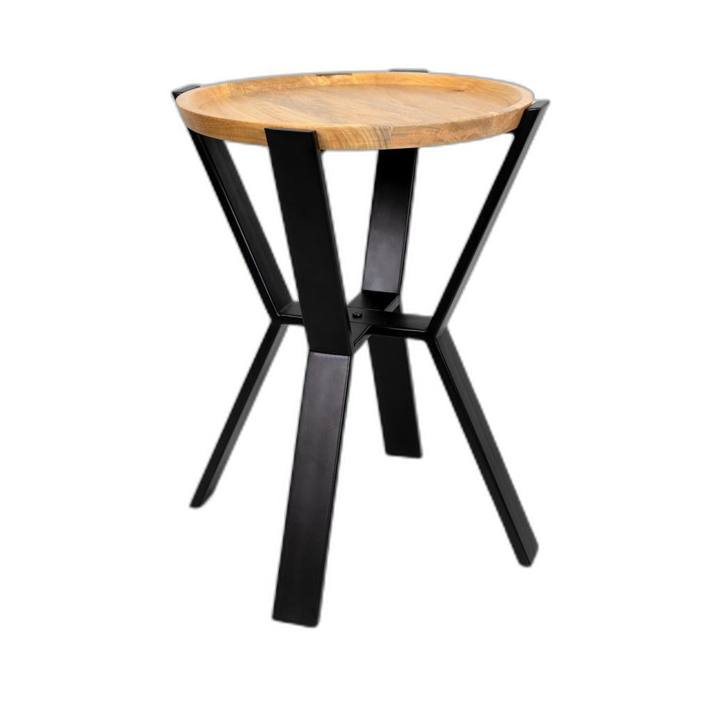 HomeRoots Black Metal and Wood Geometric End Table