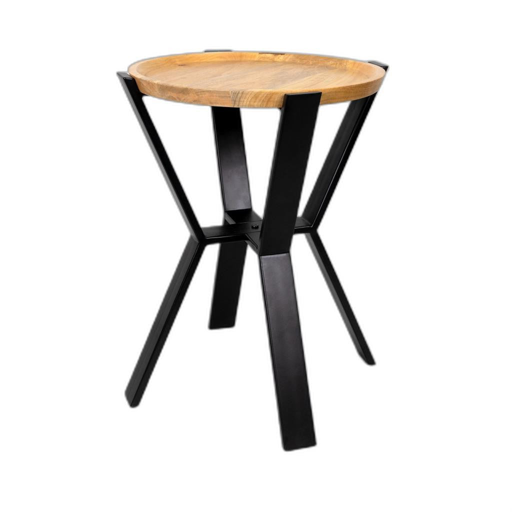 HomeRoots Black Metal and Wood Geometric End Table