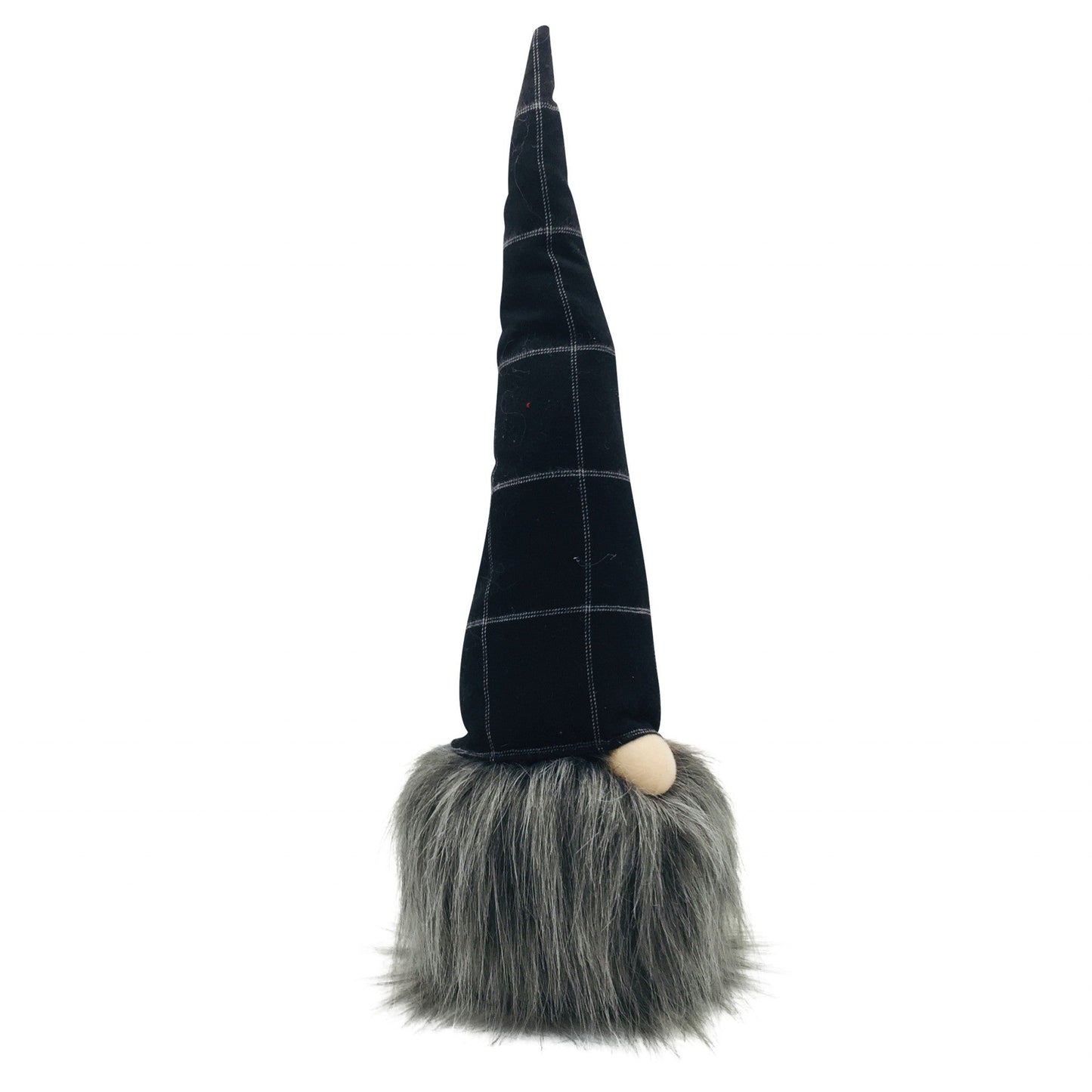 HomeRoots Black Plaid Hat Fabric Gnome