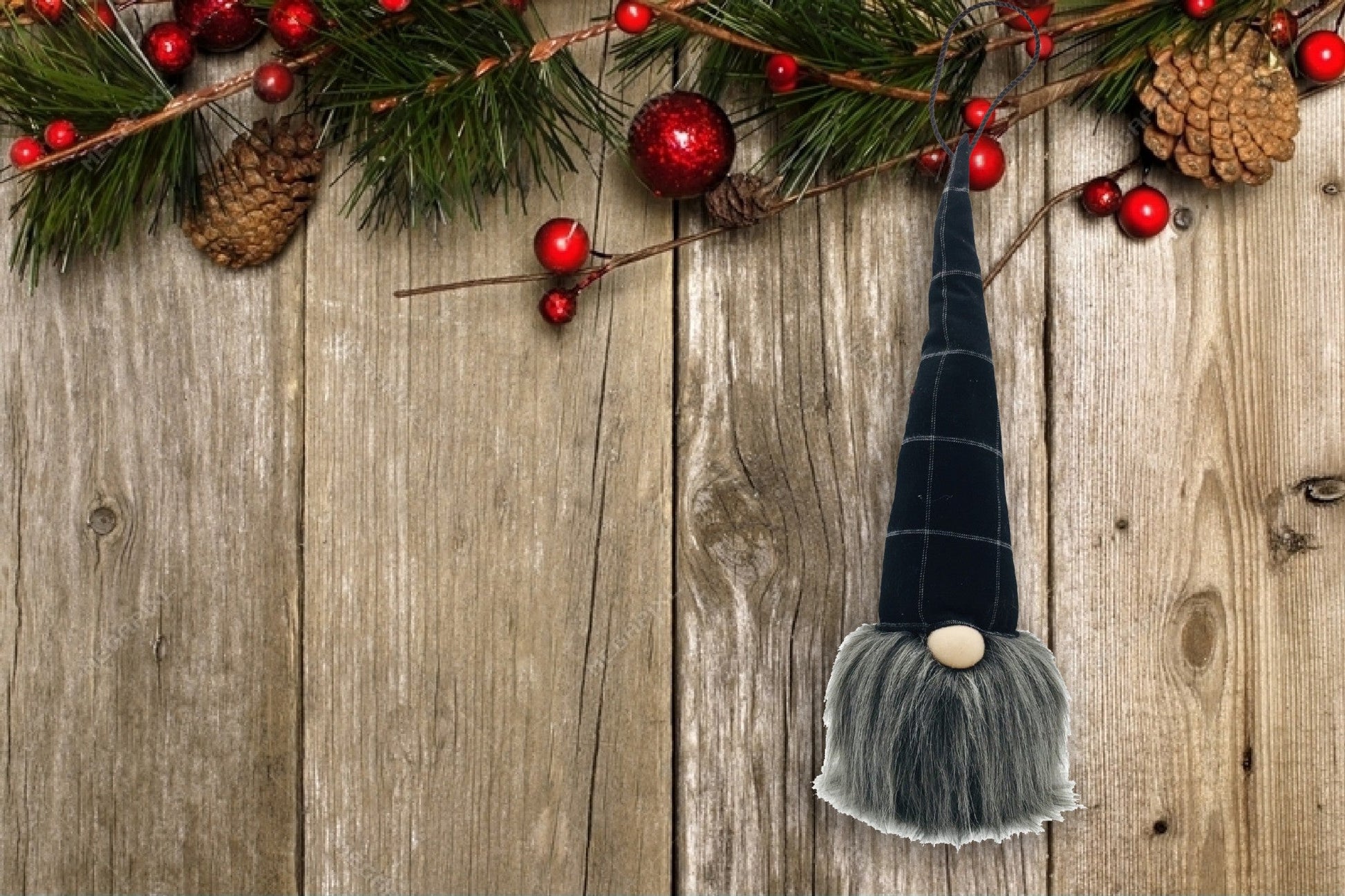 HomeRoots Black Plaid Hat Fabric Gnome