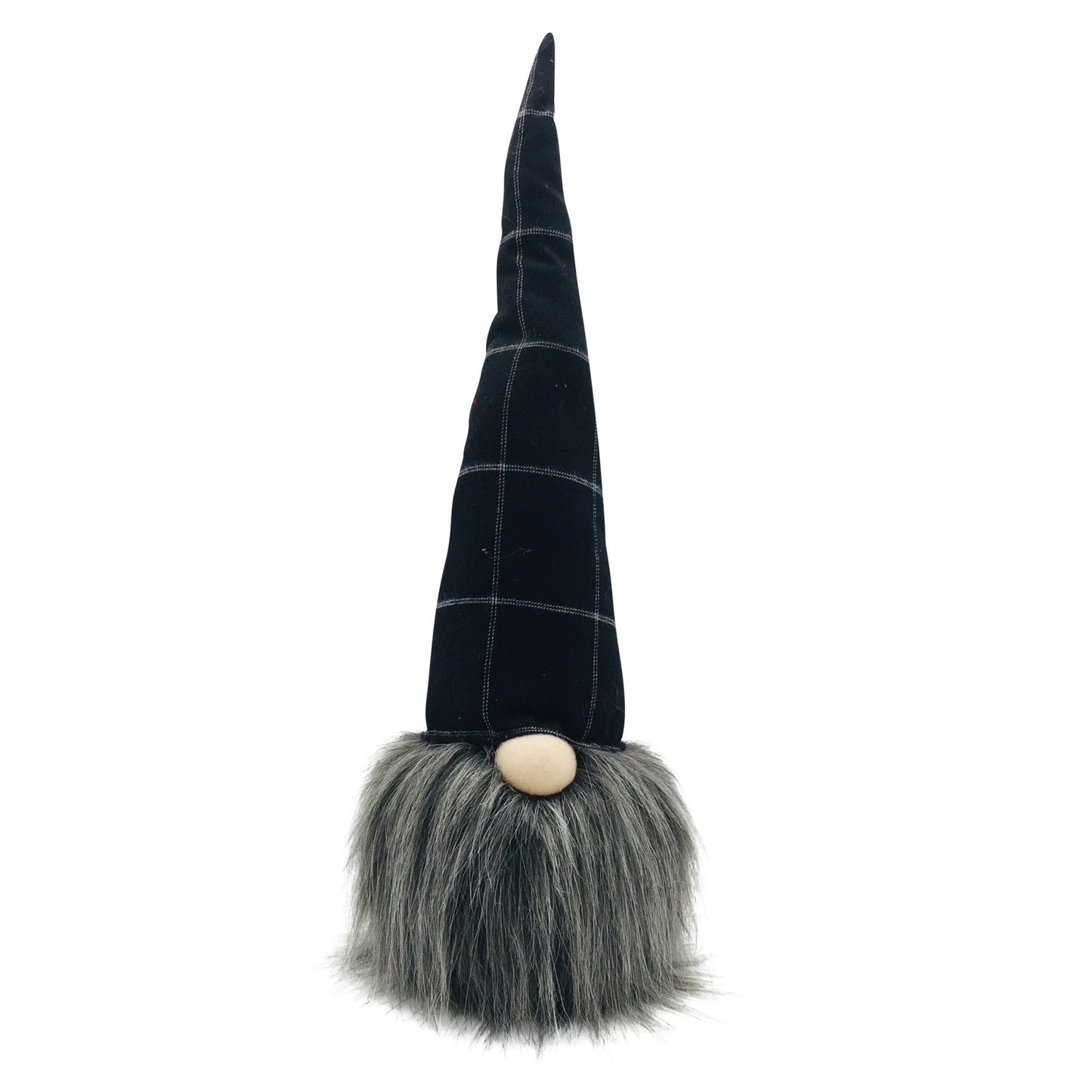 HomeRoots Black Plaid Hat Fabric Gnome