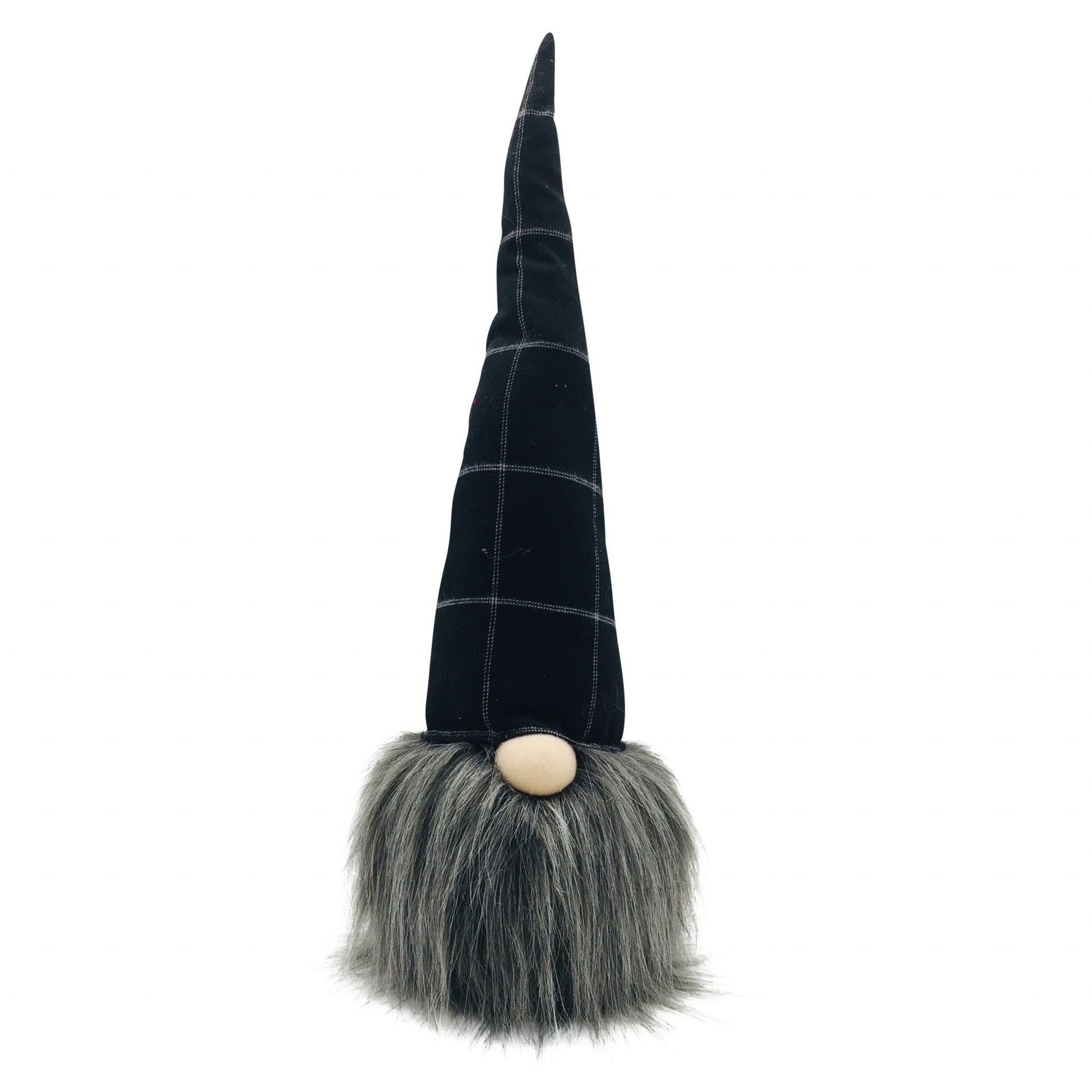 HomeRoots Black Plaid Hat Fabric Gnome