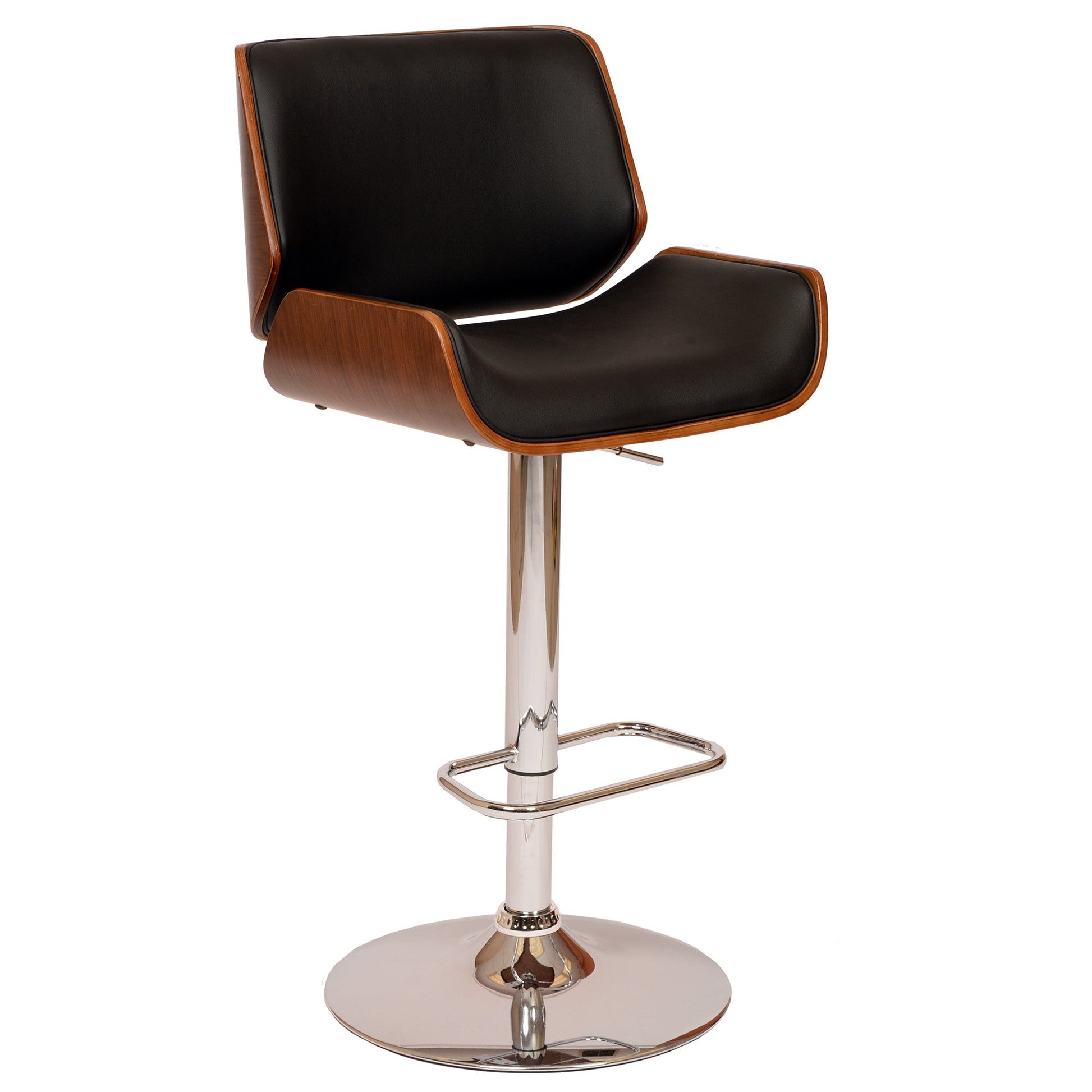 HomeRoots Black Upholstered Chrome Base Adjustable Bar Stool