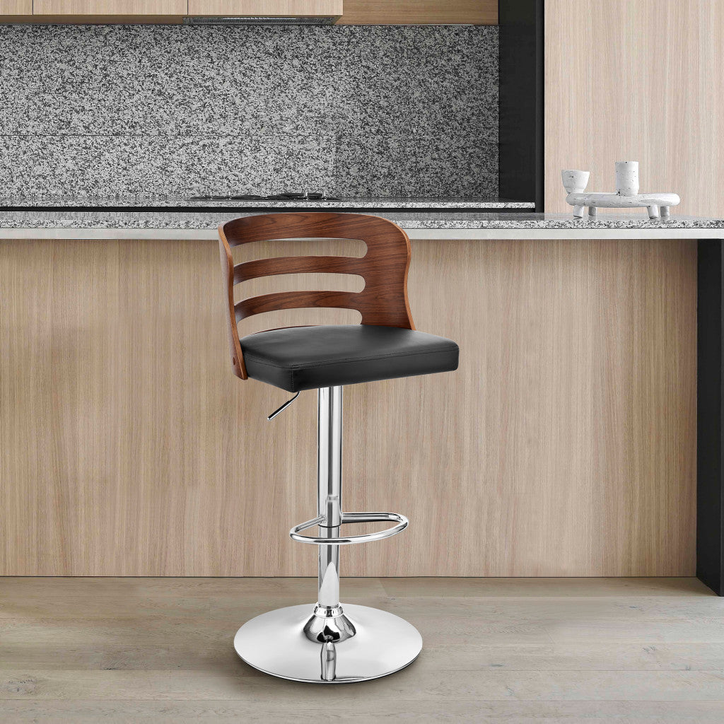 HomeRoots Black Upholstered Chrome Base Adjustable Swivel Bar Stool