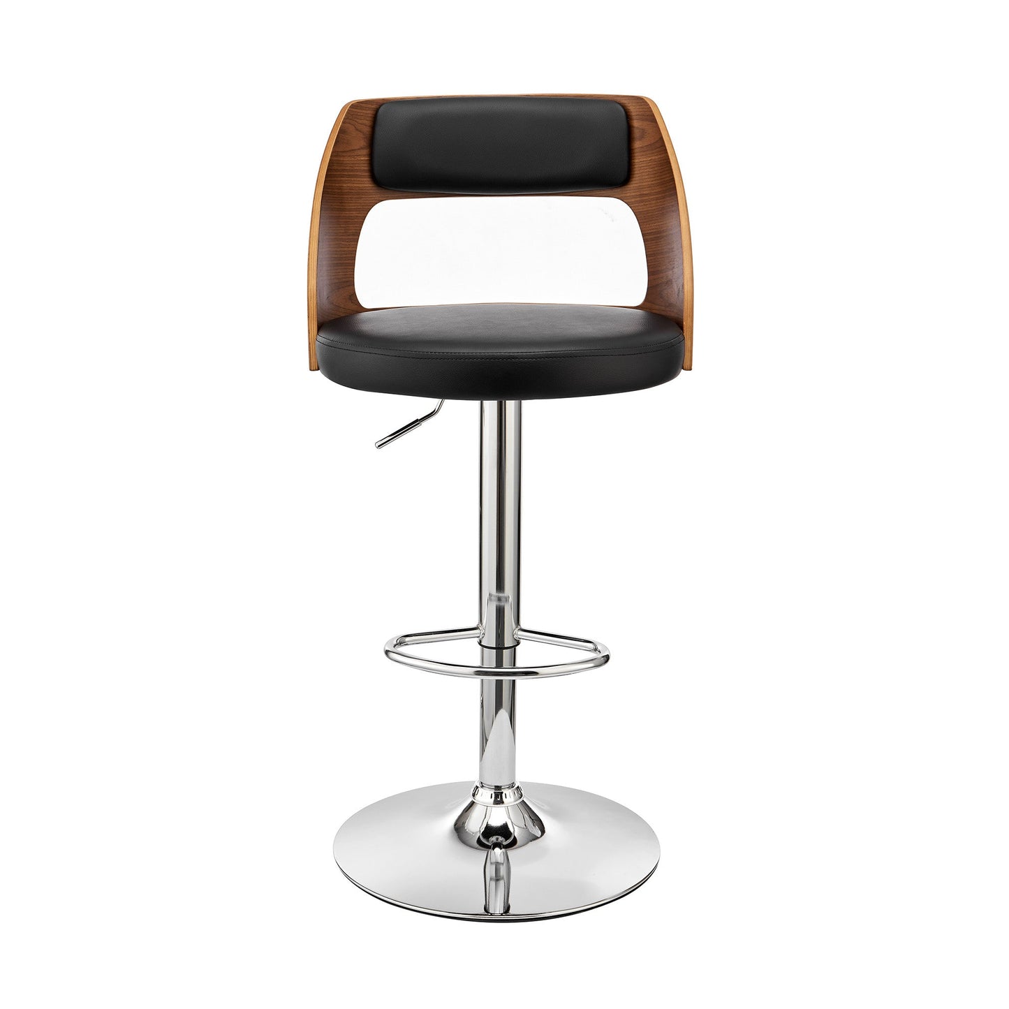 HomeRoots Black Upholstered Chrome Base Adjustable Swivel Bar Stool