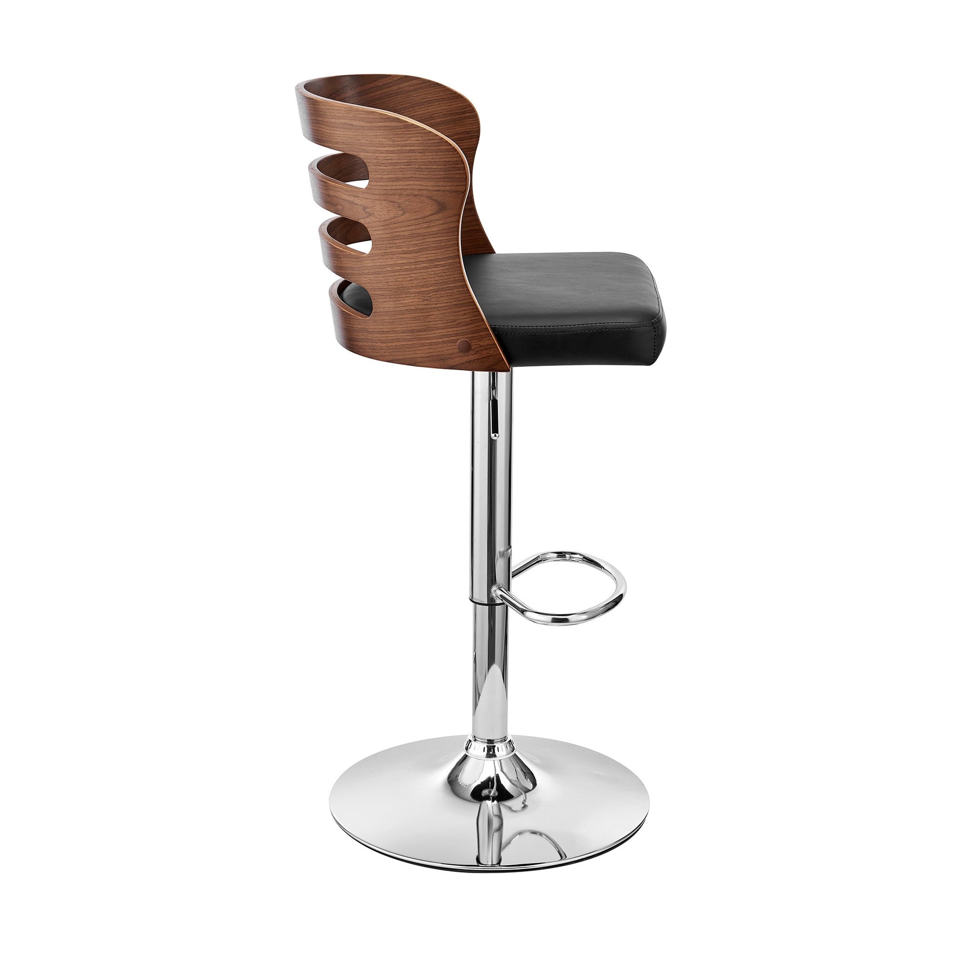 HomeRoots Black Upholstered Chrome Base Adjustable Swivel Bar Stool