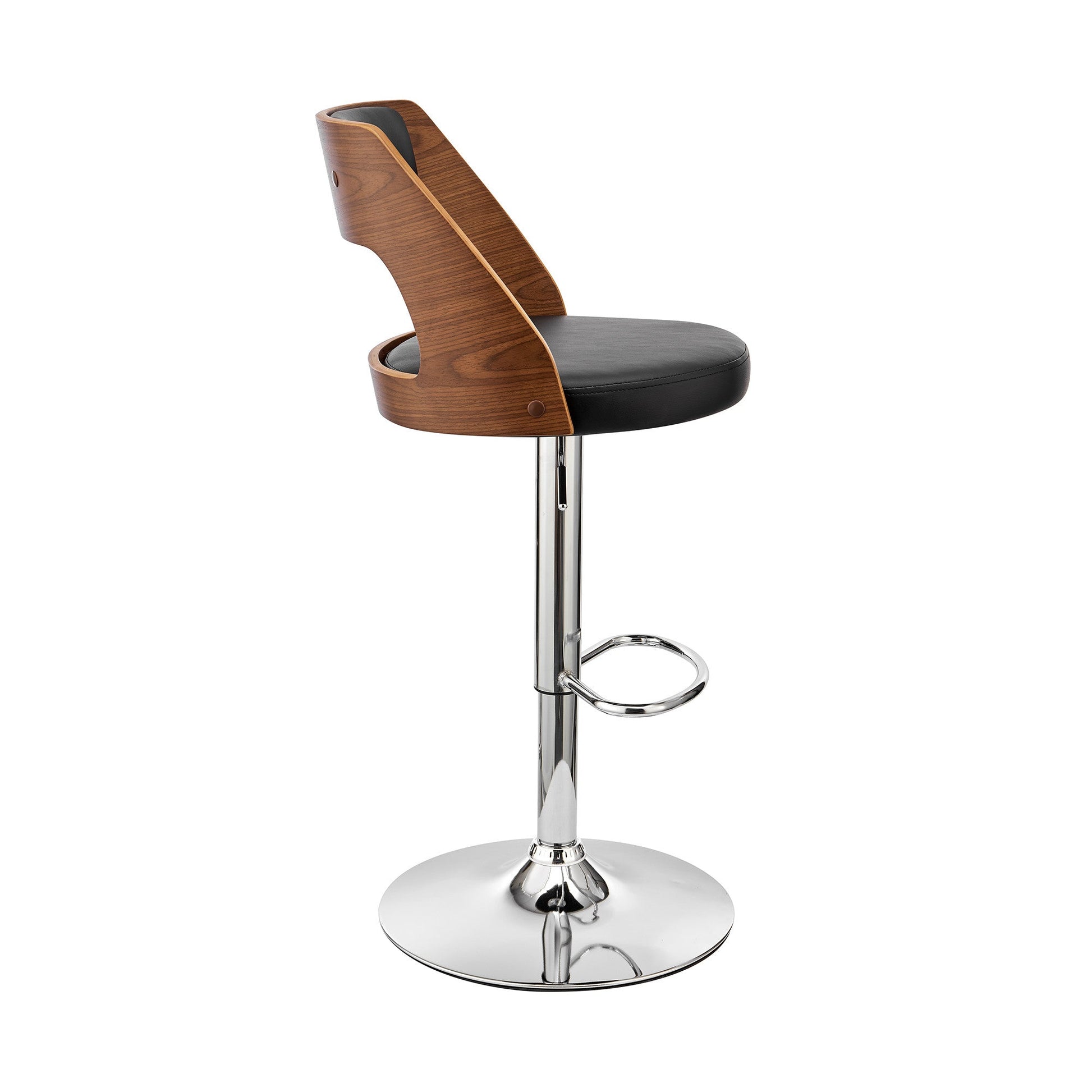 HomeRoots Black Upholstered Chrome Base Adjustable Swivel Bar Stool