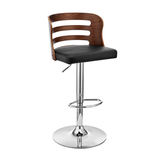 HomeRoots Black Upholstered Chrome Base Adjustable Swivel Bar Stool