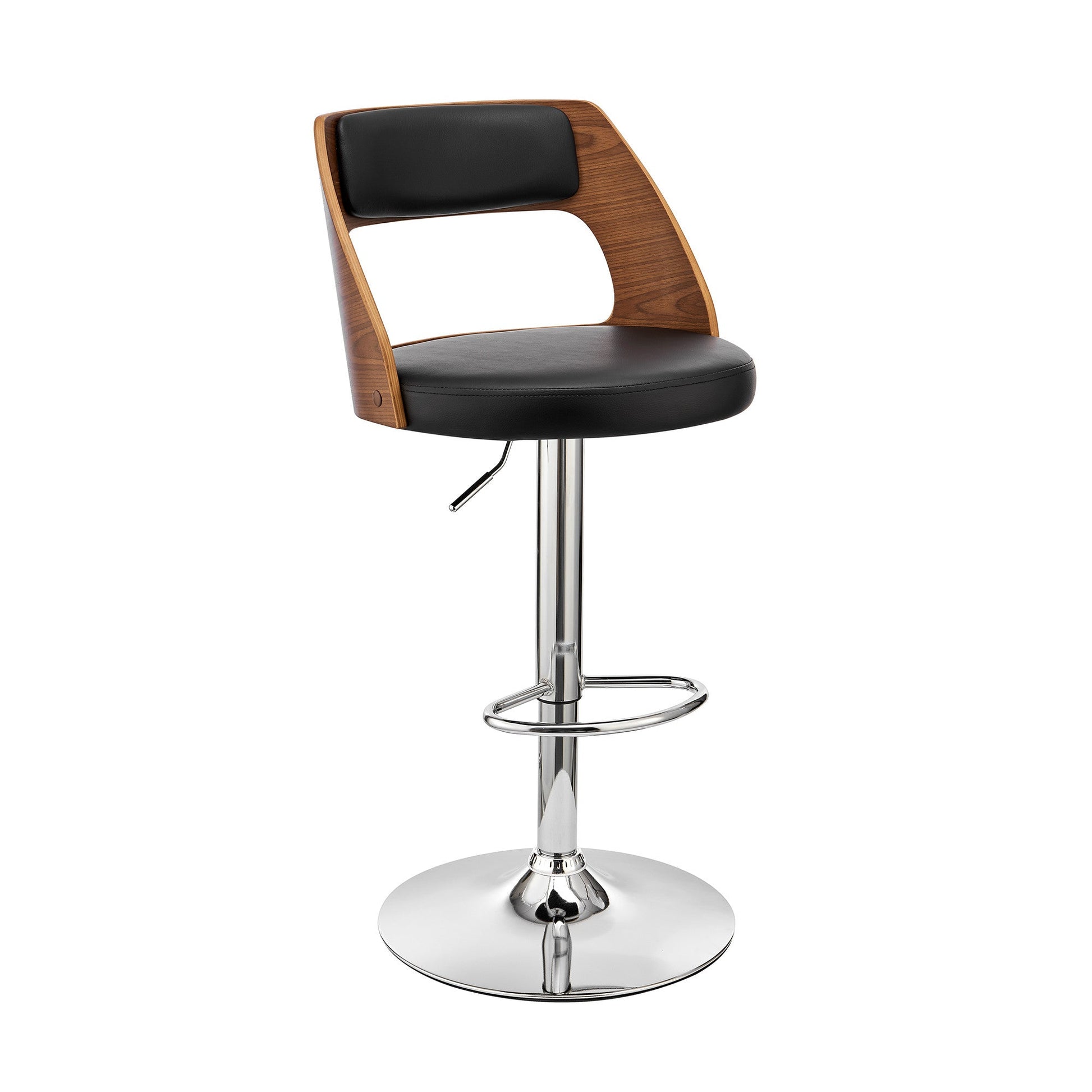 HomeRoots Black Upholstered Chrome Base Adjustable Swivel Bar Stool