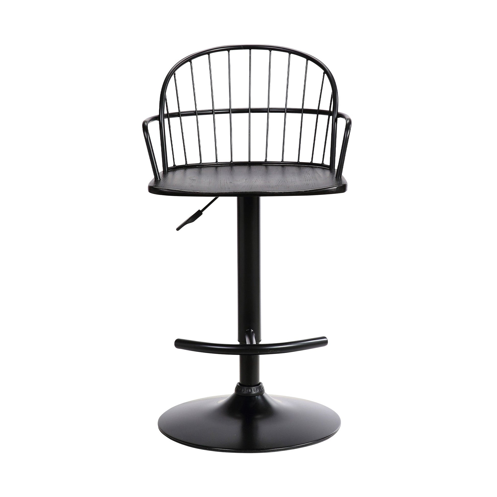 HomeRoots Black Wood and Metal Adjustable Curve Back Bar Stool