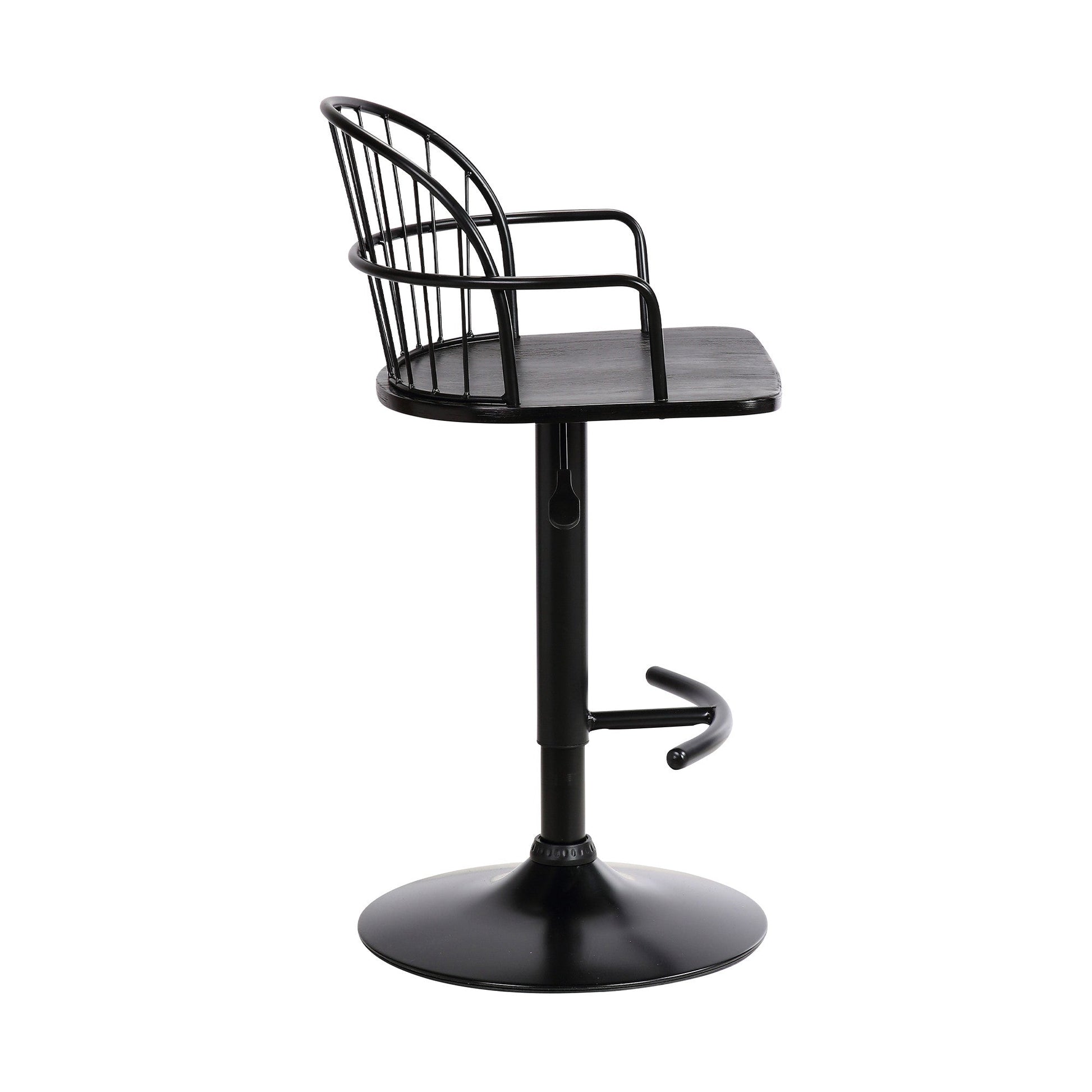 HomeRoots Black Wood and Metal Adjustable Curve Back Bar Stool