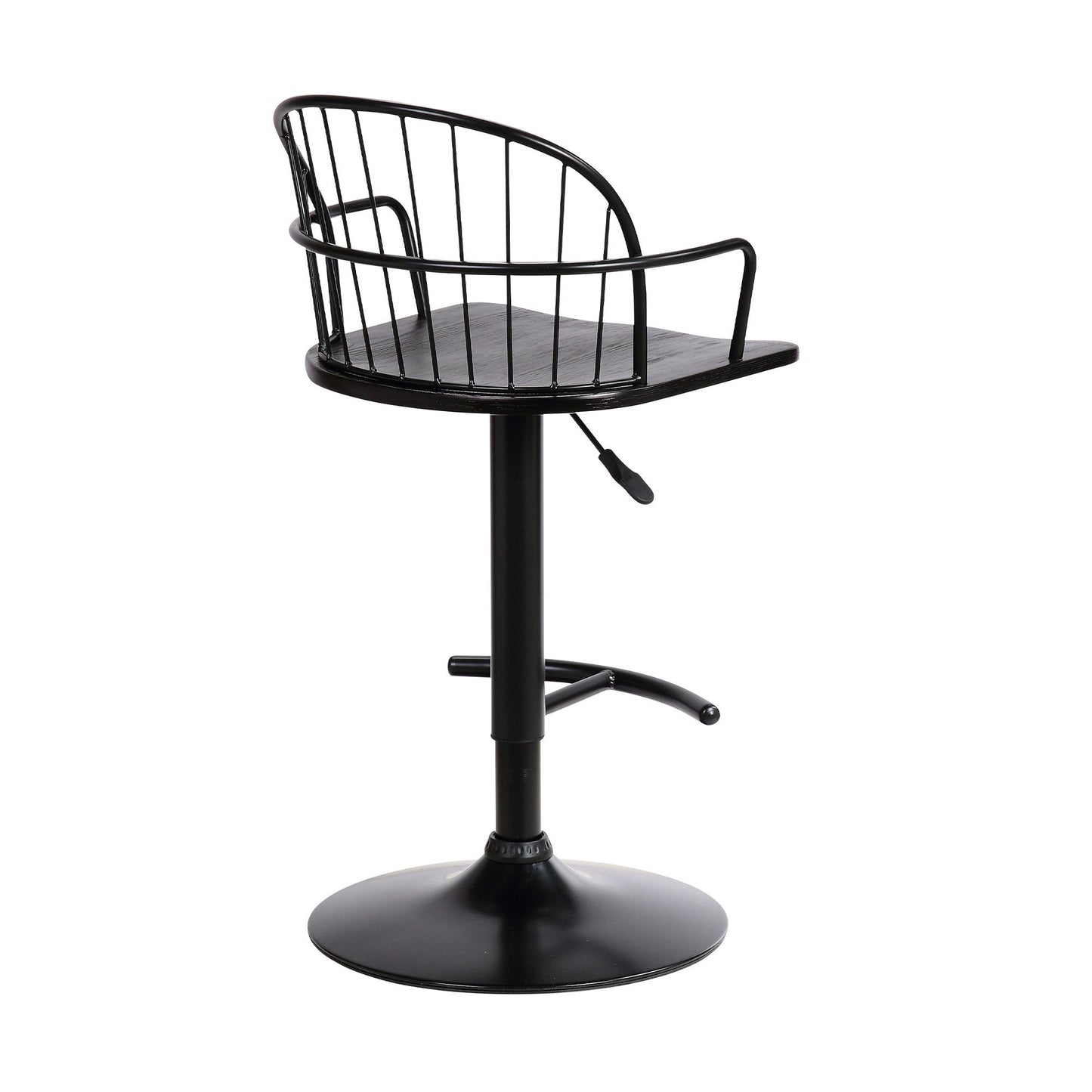 HomeRoots Black Wood and Metal Adjustable Curve Back Bar Stool