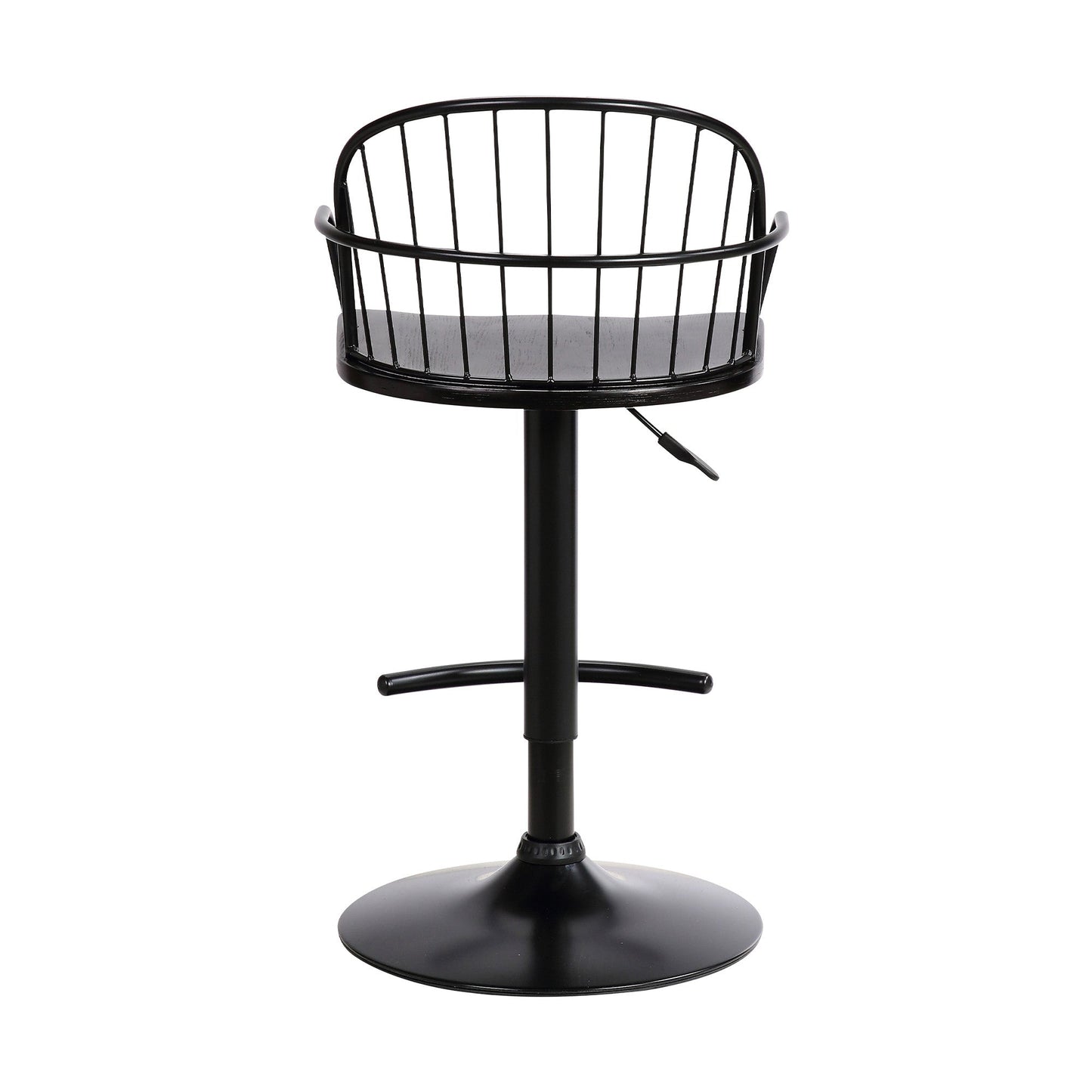 HomeRoots Black Wood and Metal Adjustable Curve Back Bar Stool