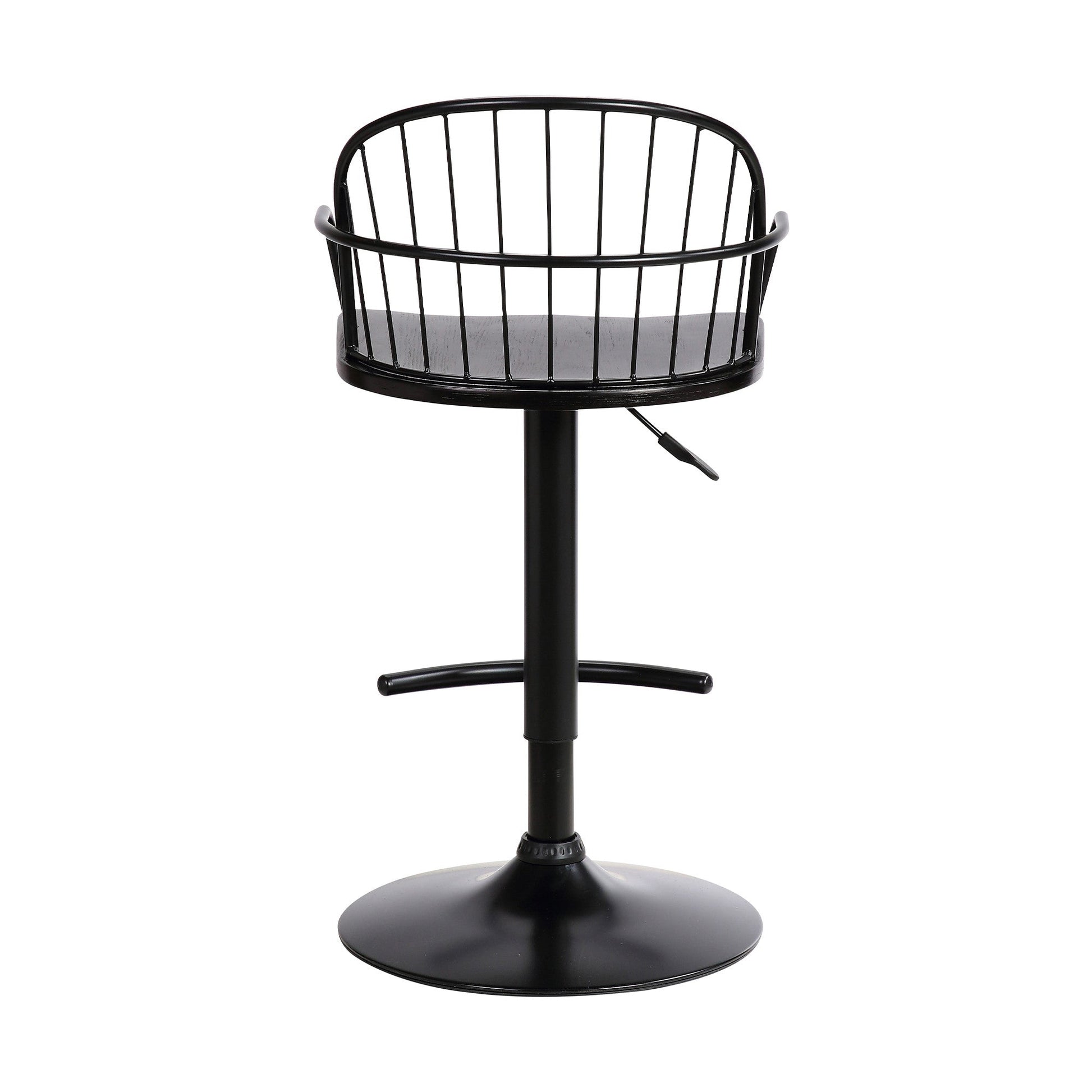 HomeRoots Black Wood and Metal Adjustable Curve Back Bar Stool