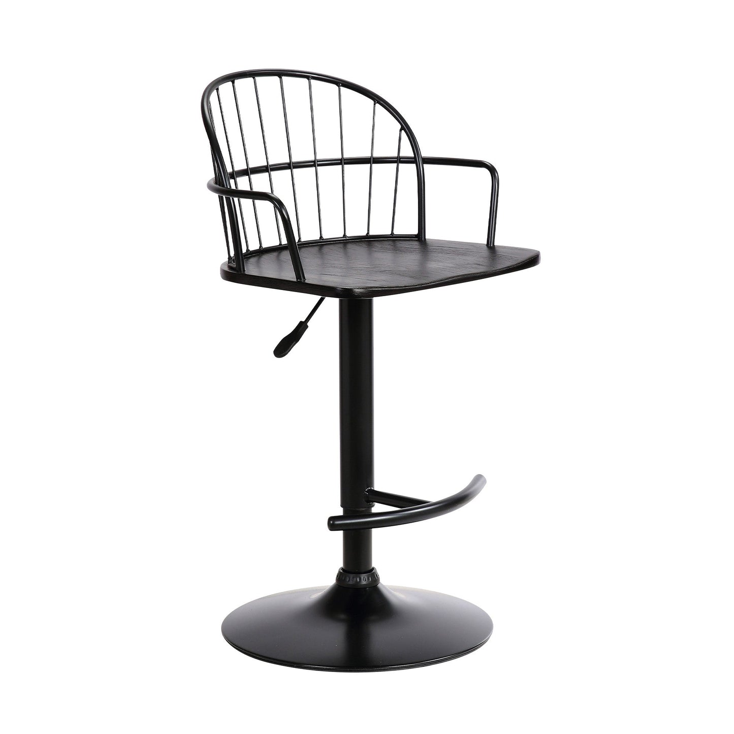 HomeRoots Black Wood and Metal Adjustable Curve Back Bar Stool
