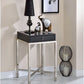 HomeRoots Black and Chrome End Table With Ring Pull Drawer