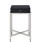 HomeRoots Black and Chrome End Table With Ring Pull Drawer